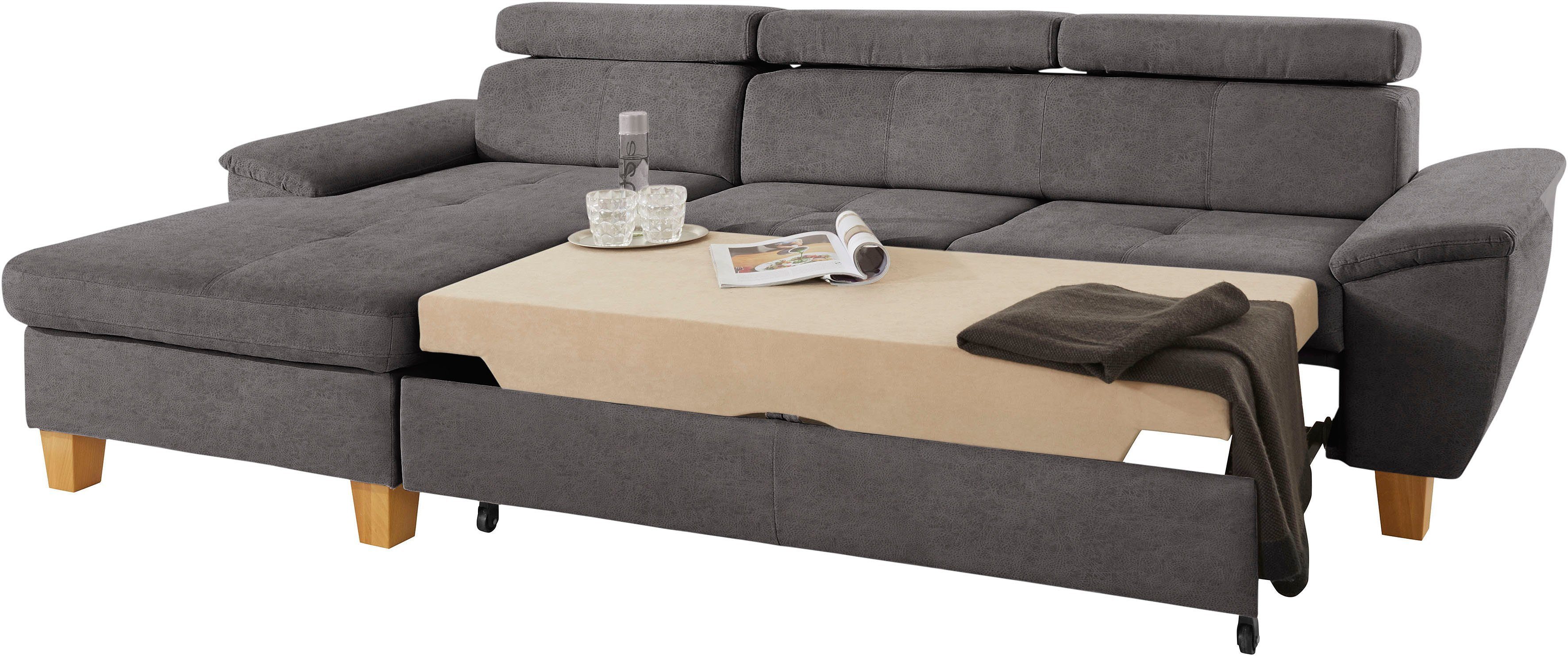 exxpo - sofa fashion Hoekbank Enya, uitgebreide afwerking, hoog zitcomfort, comfortabel, L-vorm inclusief verstelbare hoofdsteun, naar keuze met slaapfunctie en bedkist