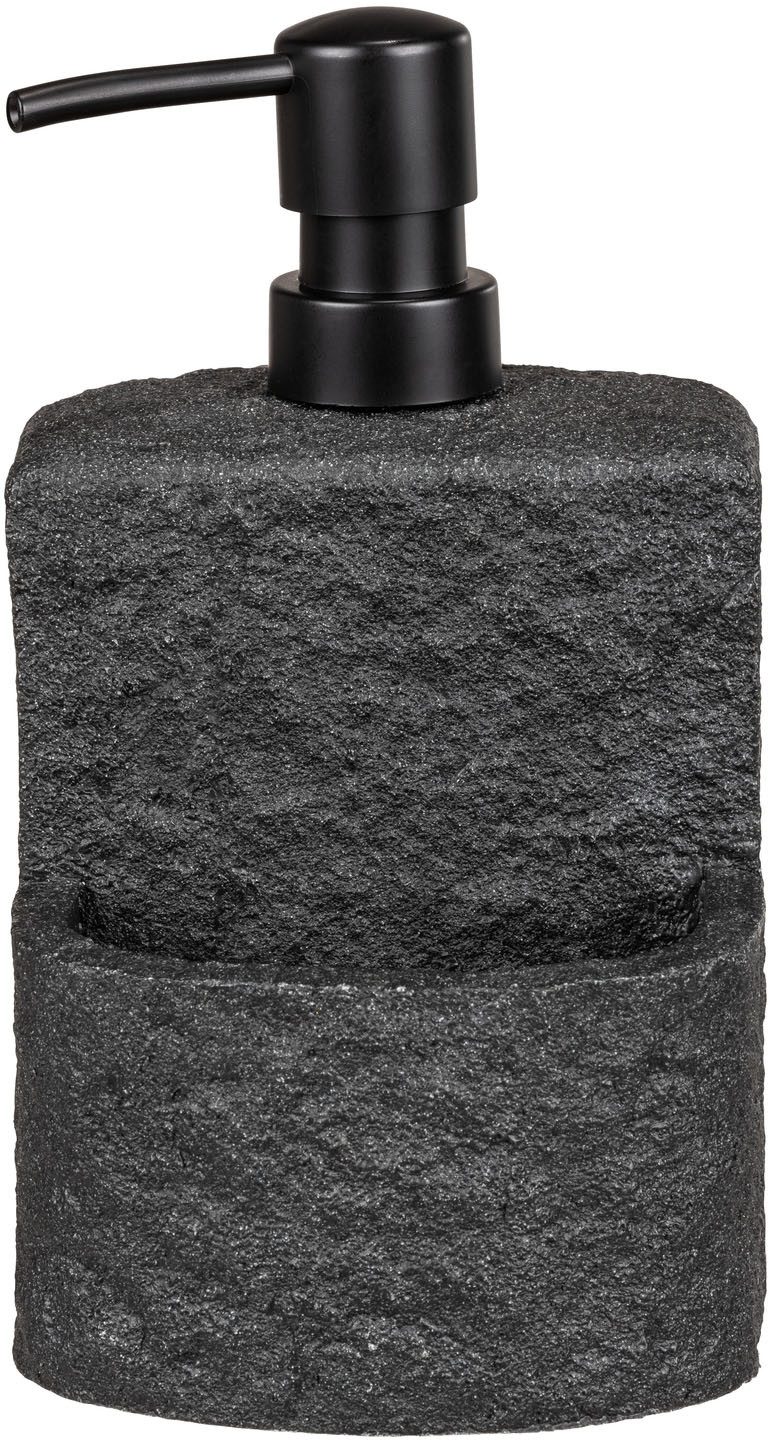 WENKO Dispenser voor afwasmiddel Festival Stone van polyresin, steenlook, met afwasponsvak, 380 ml