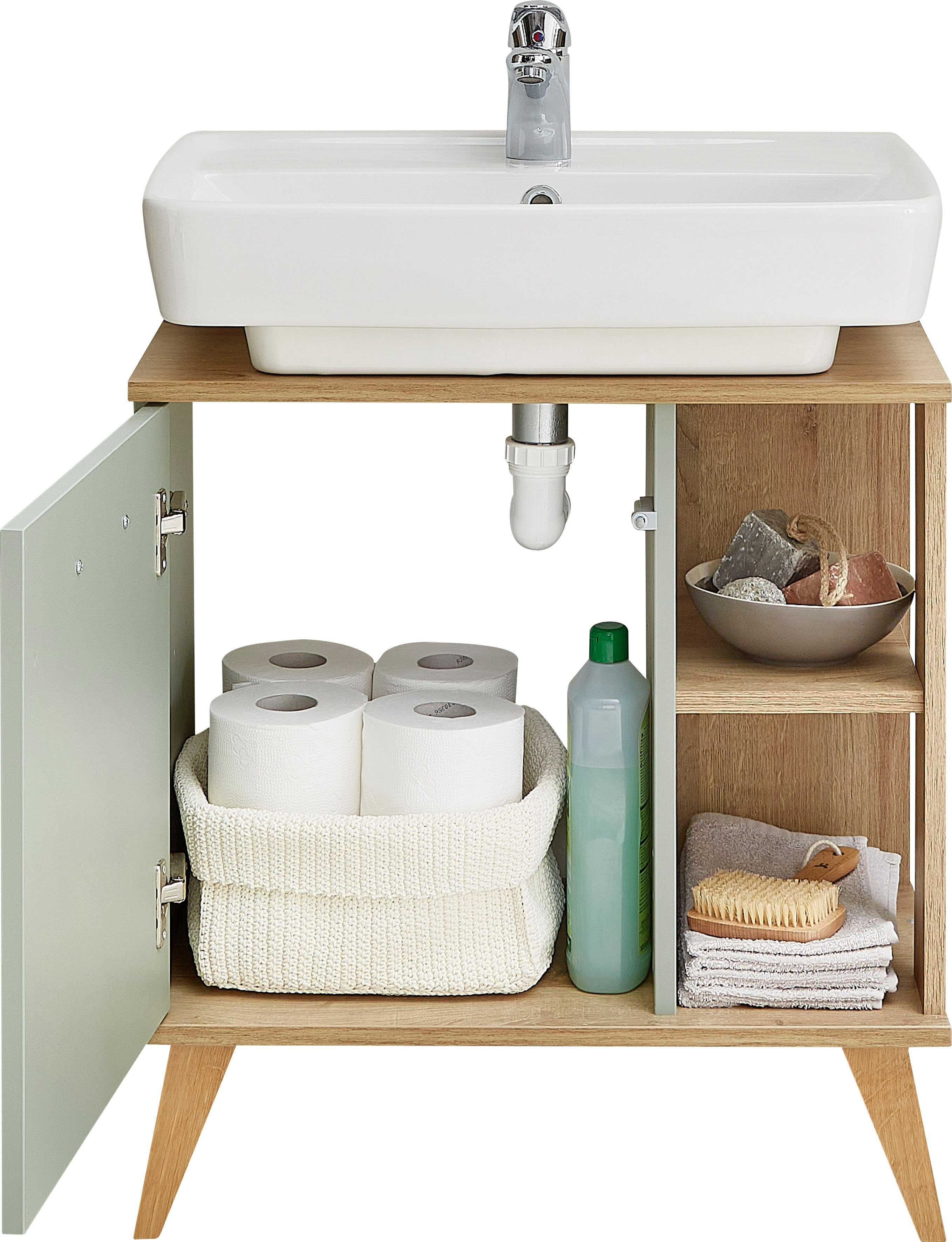 Saphir Wastafelonderkast Quickset 963 Onderkast, sage reproductie, 1 deur Wastafel kast inclusief deurdemper, 60,5 cm breed, zonder wastafel