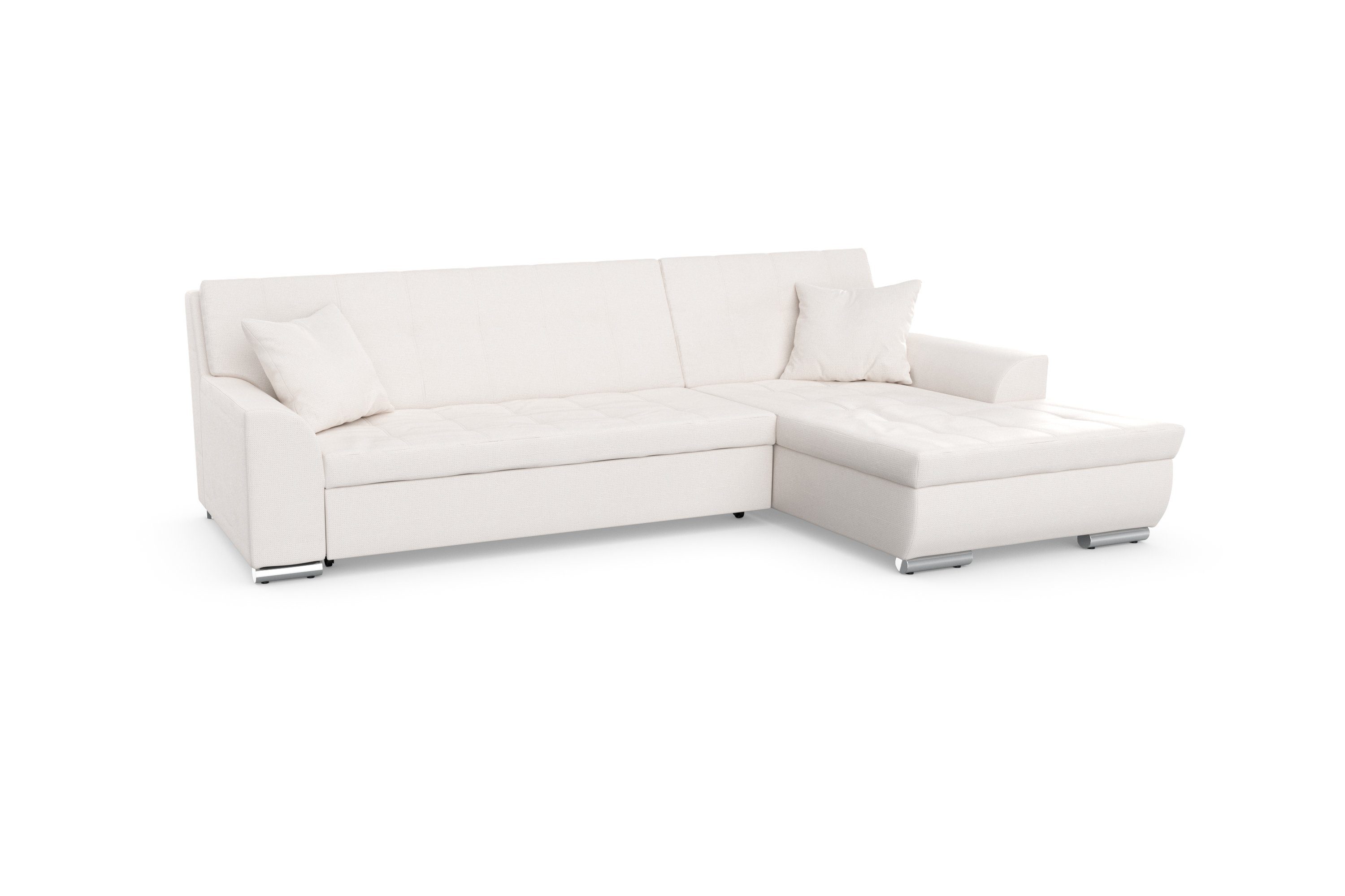 DOMO collection Hoekbank Treviso veel bekledingen, ook in cord, L-vorm, B/D/H: 267/80/83 cm optioneel met slaapbank functie, incl. sierkussens, hoogwaardig doorgestikt patroon
