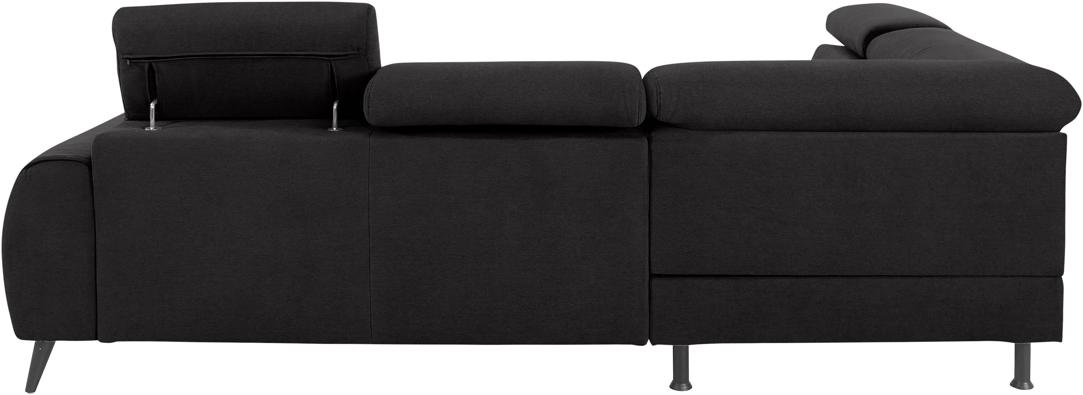 COTTA Hoekbank Mia L-vorm met 3 sierkussens 3-delige kussenset, ottomane, naar keuze met of zonder rgb-verlichting