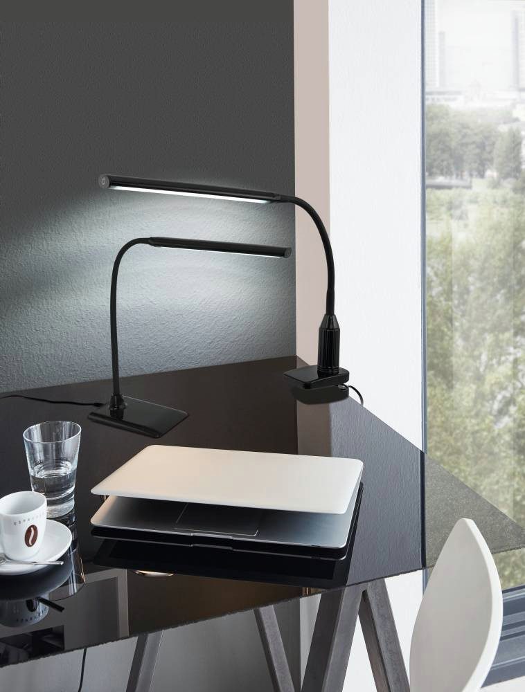 EGLO Klemlamp LAROA tafellamp, zwart, touchsensor, 4-staps dimmen, klem lamp