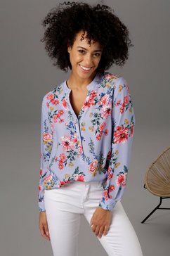 aniston casual blouse zonder sluiting met kleurrijke bloemenprint blauw