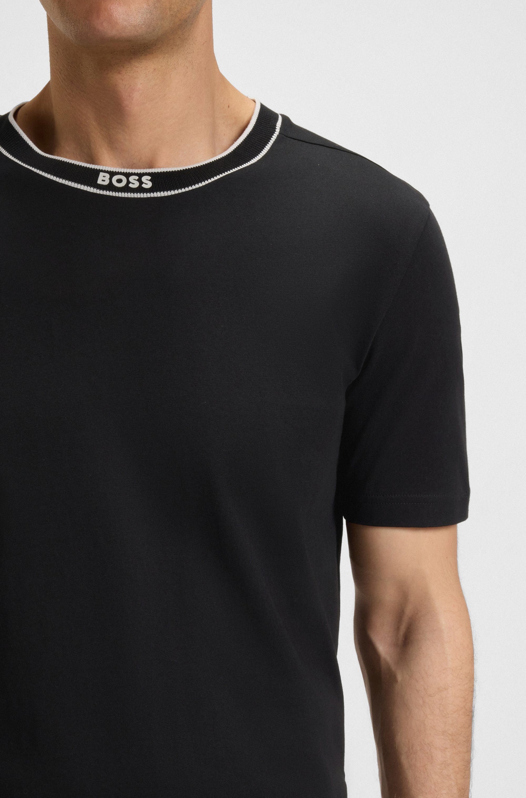 BOSS GREEN T-shirt Thee met streepdetail bij de hals