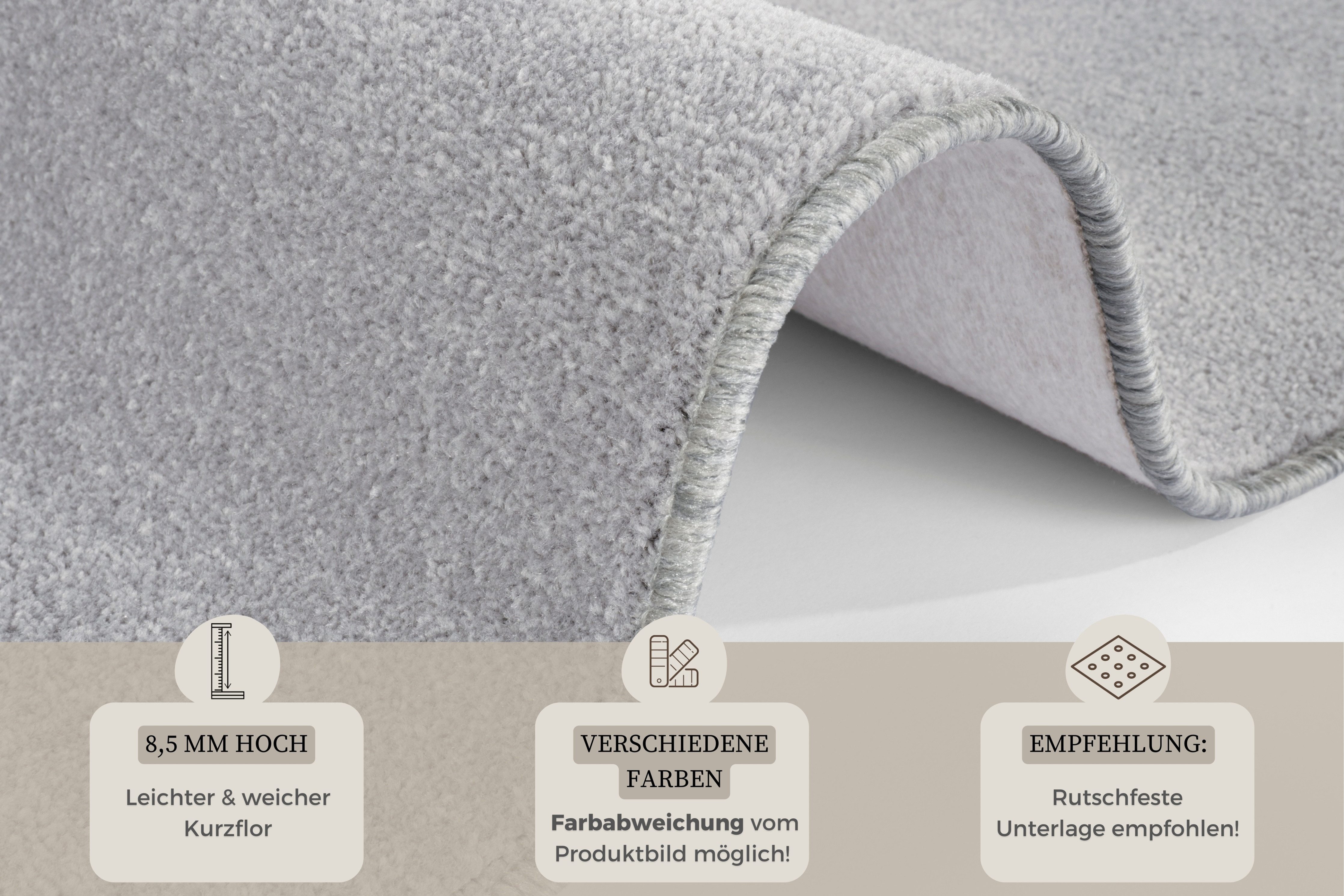 HANSE Home Vloerkleed Shashi Kortpolig, effen kleuren, loper, zacht, eetkamer, kinderkamer, gang