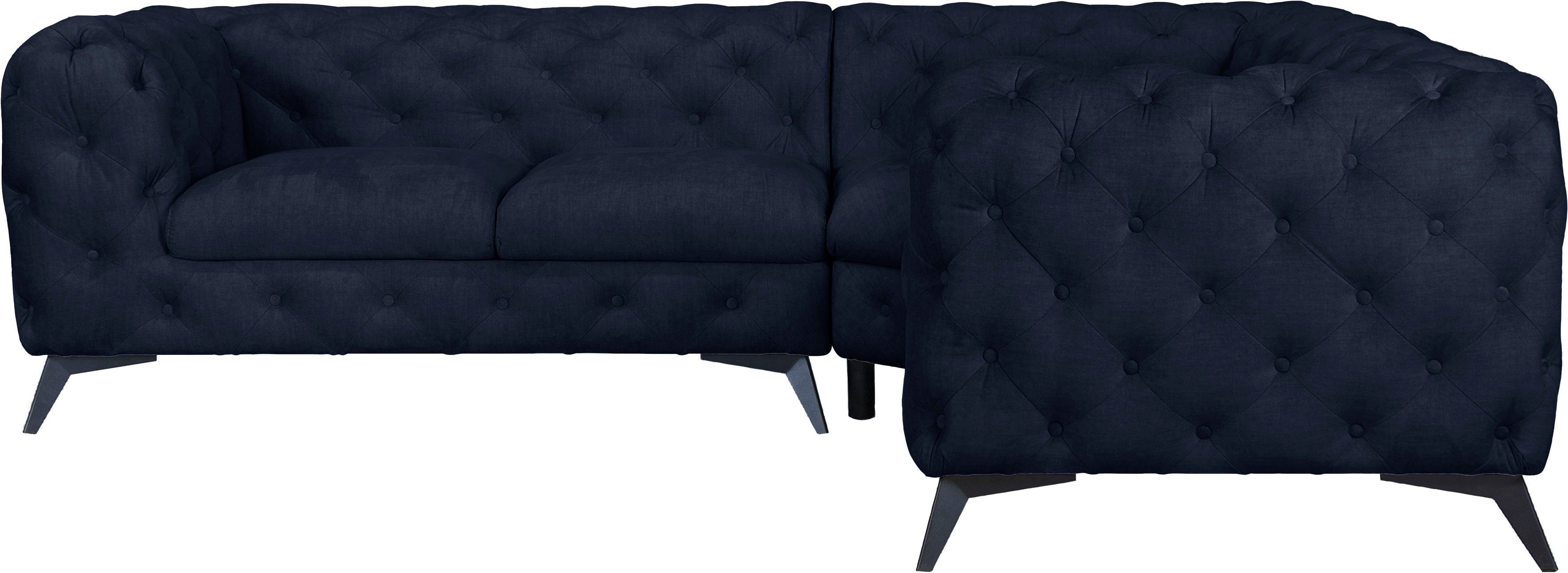Leonique Chesterfield-bank Hoekbank GLYNIS L-vorm met golfvering, afmetingen B/D/H 264/264/75cm luxueuze capitonnage, moderne chesterfield look, kleur van de poten ter keuze
