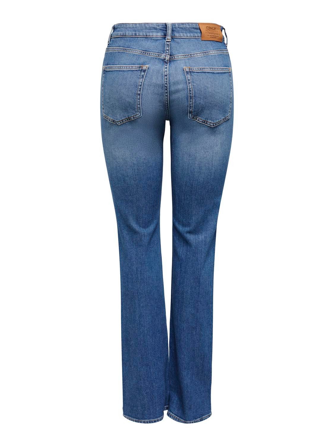 Only Bootcut jeans ONLEVERLY MW SWEET FLARED DNM CRO187 Katoenmix met stretch zorgt voor een aangenaam draaggevoel (Flared jeans wijde jeans uitlopende pijpen normale taillehoogte)