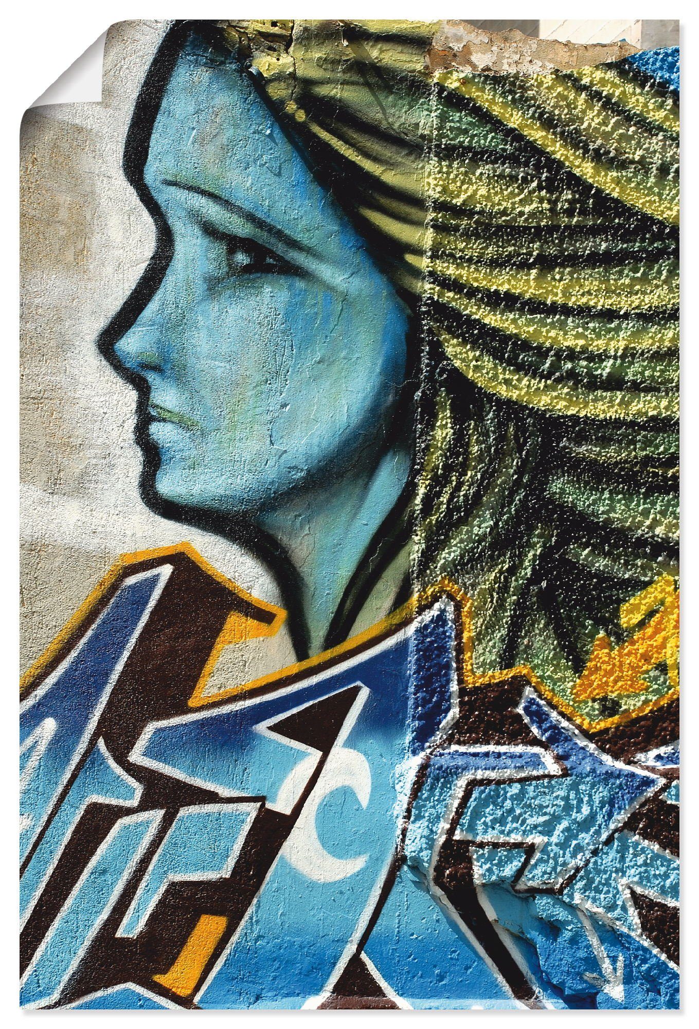 Artland Artprint Graffiti - vrouw in blauw in vele afmetingen & productsoorten - artprint van aluminium / artprint voor buiten, artprint op linnen, poster, muursticker / wandfolie