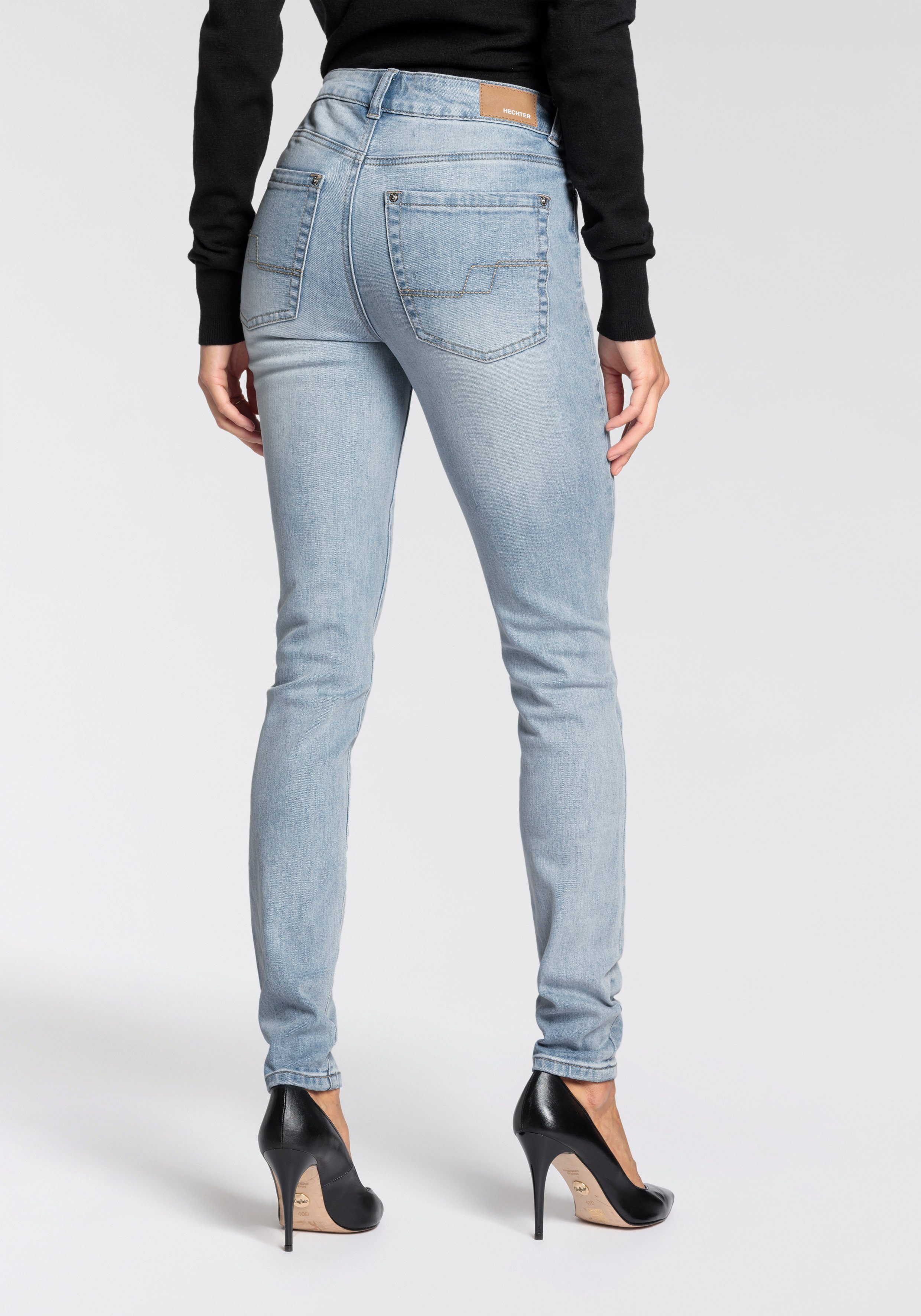 HECHTER PARIS Skinny fit jeans hoge taille, enkel-lang, elastische twill-stof, used-wassing
