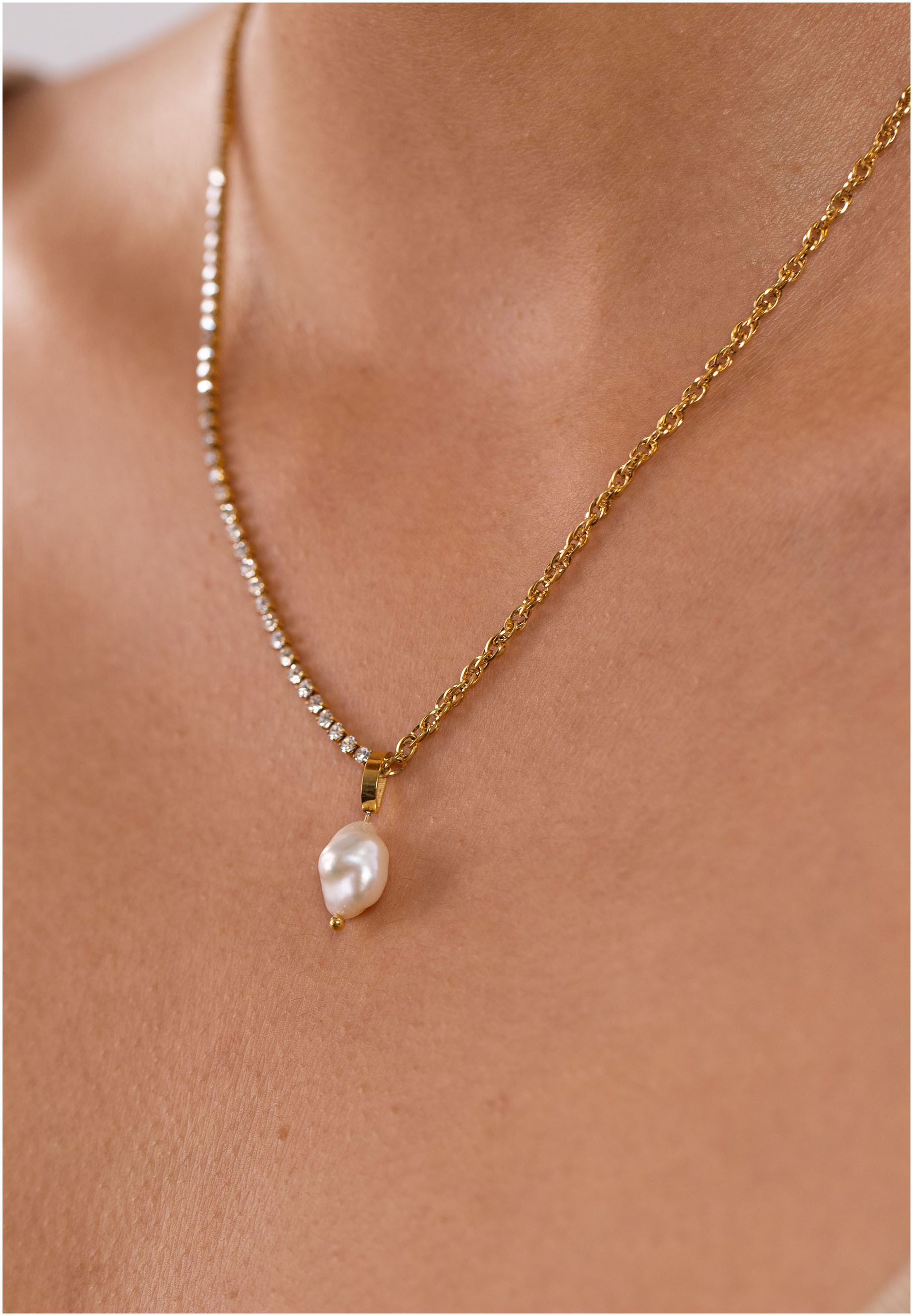 Purelei Ketting met hanger Sieraad cadeau Elua glitter, 2108 met zirkoontjes (synth.) - met zoetwater-cultivéparel