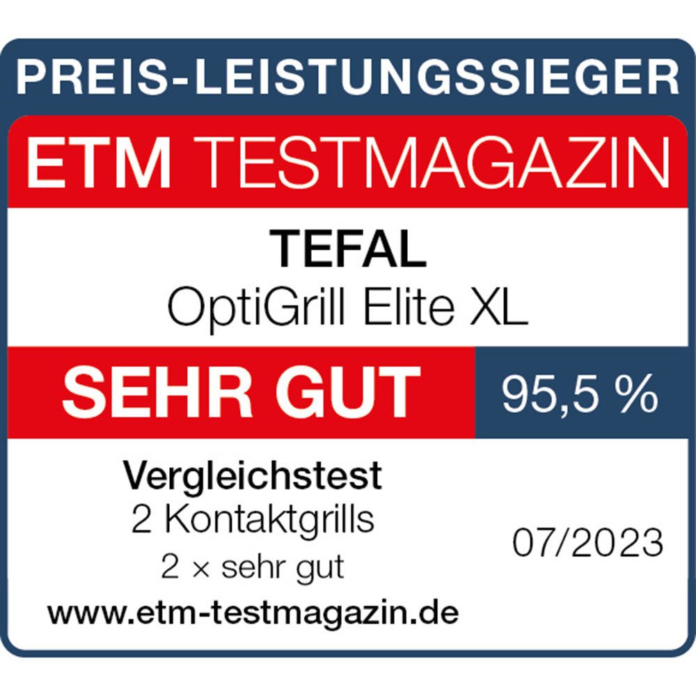 Tefal Contactgrill OptiGrill Elite XL, spülmaschinengeeignete Platten Countdown tot perfect resultaat, extra Grillboost voor grill-strepen