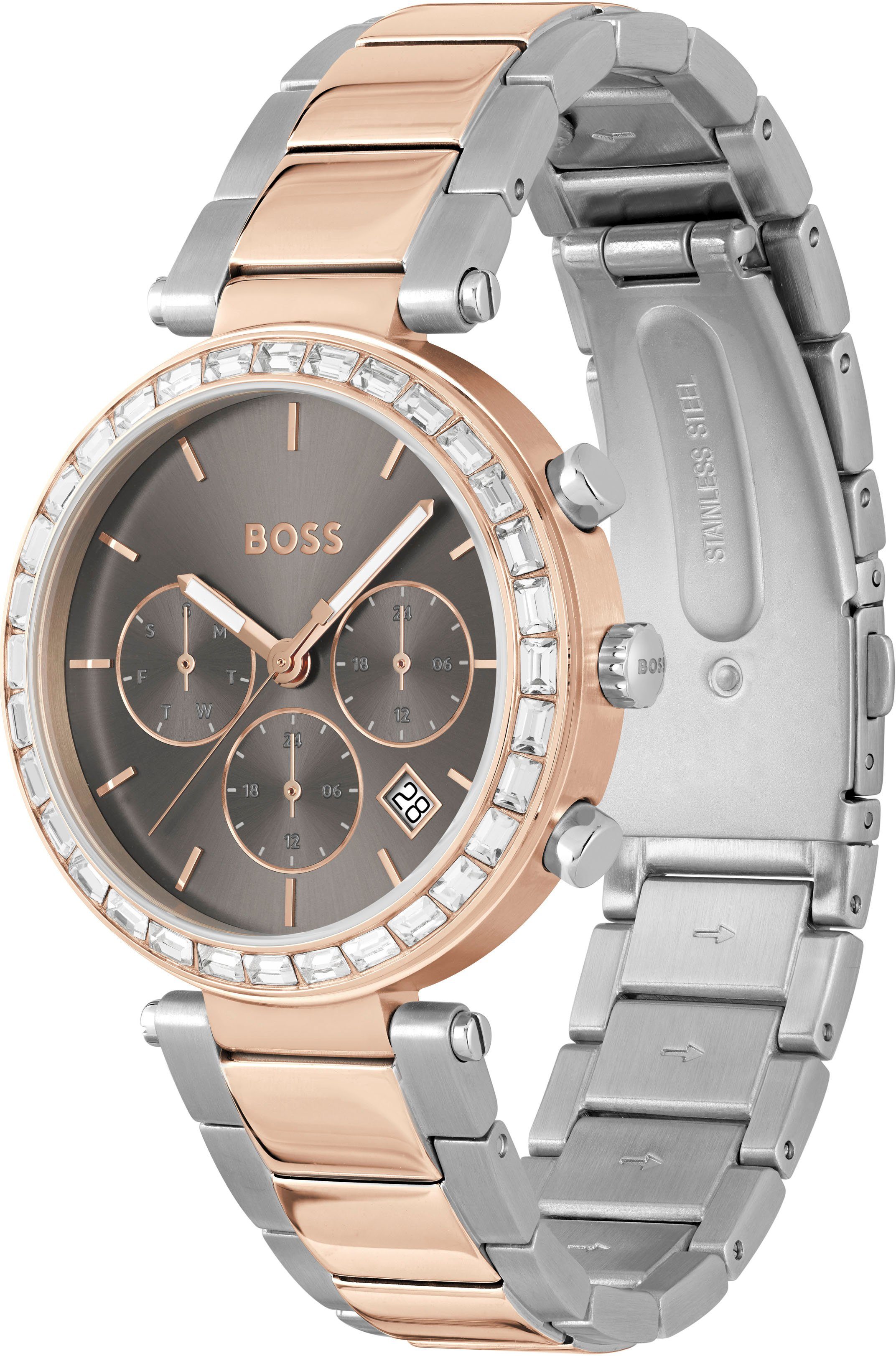 Boss Multifunctioneel horloge Andra Quartz horloge, dameshorloge, armbanduhr, glaskristallen, roestvrijstalen band