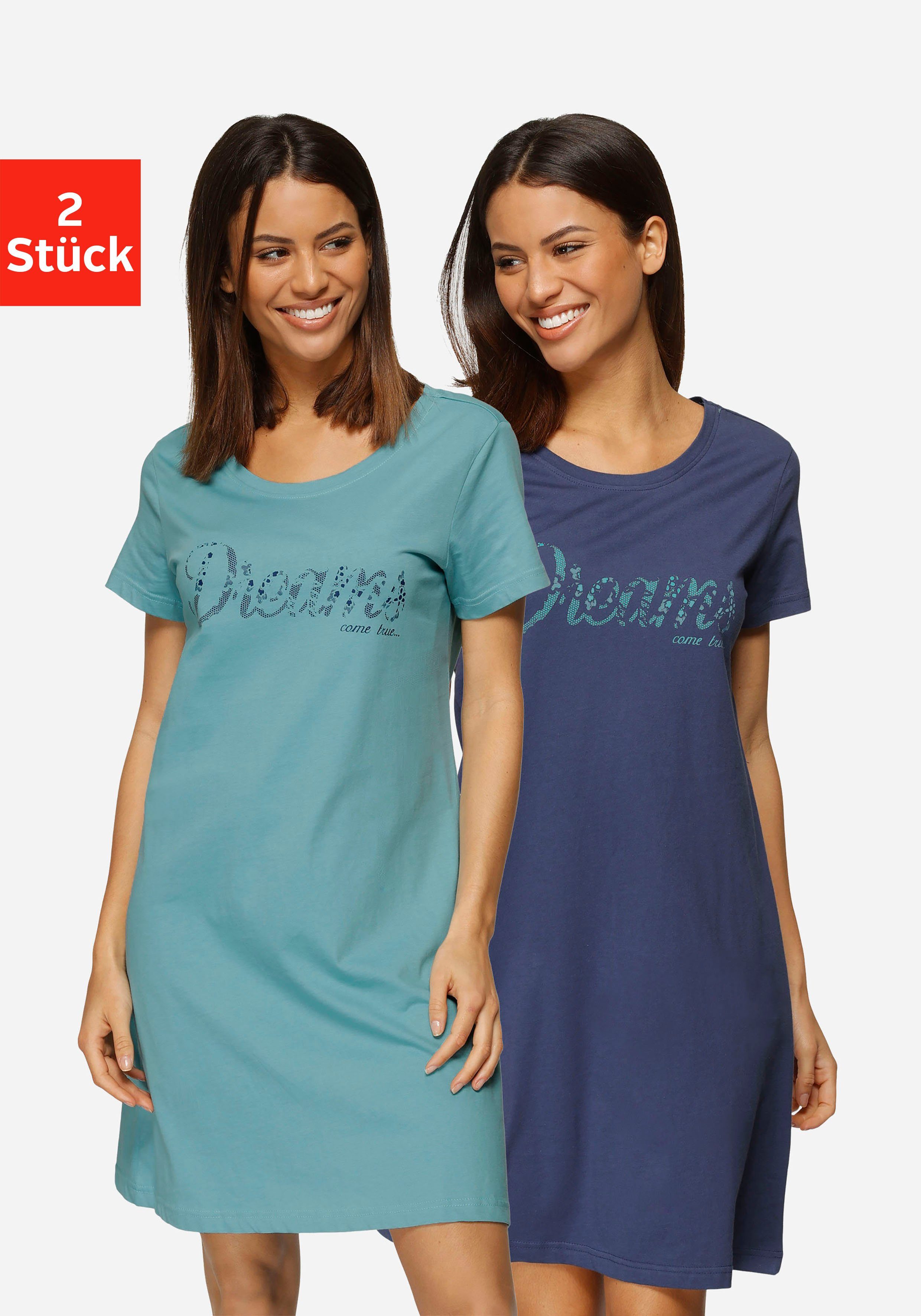 Vivance Dreams Nachthemd met print in kant-look (Set van 2)