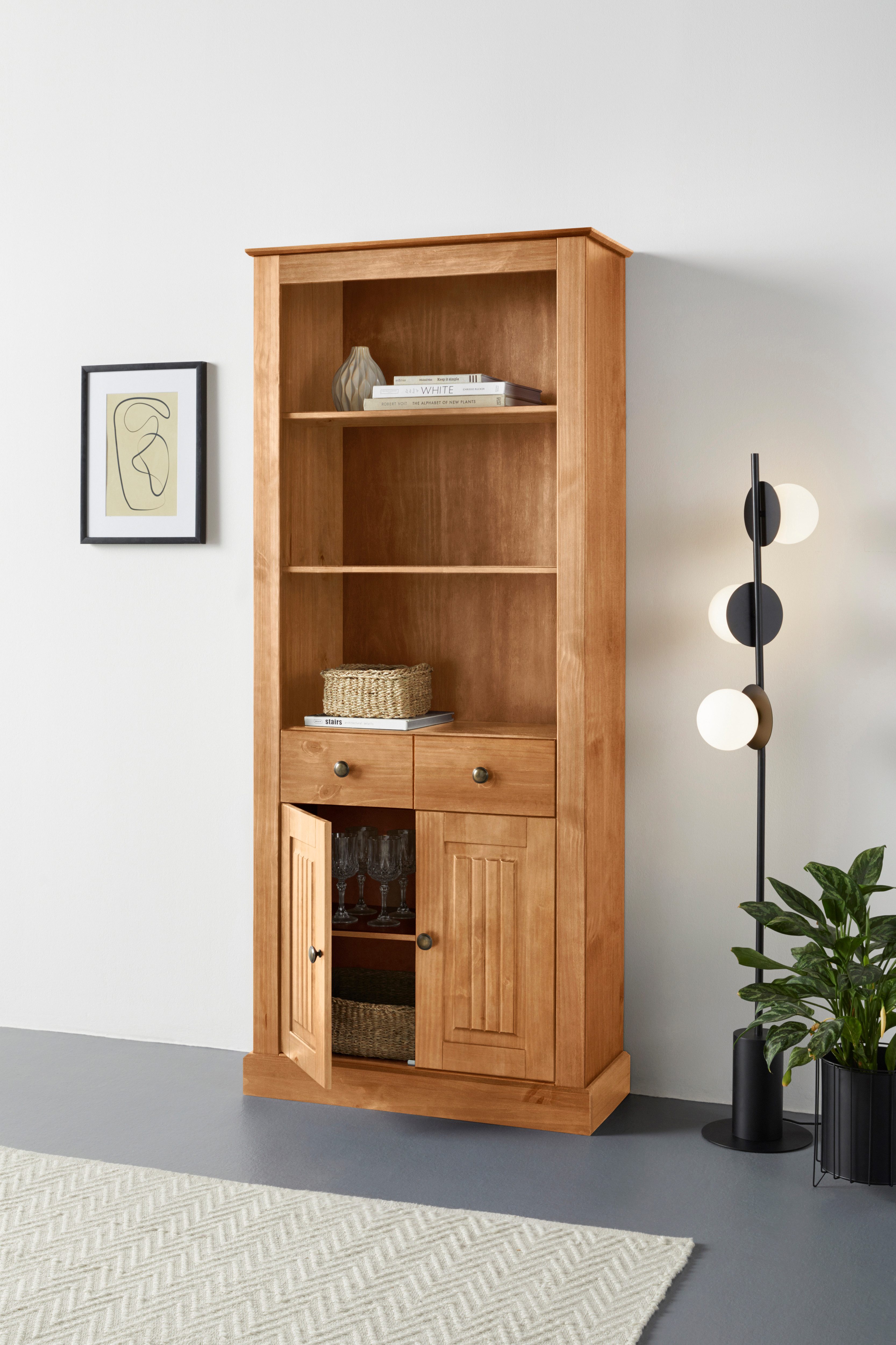 Home affaire Boekenkast Liotta met 3 verstelbare planken, 1 lade, massief grenen