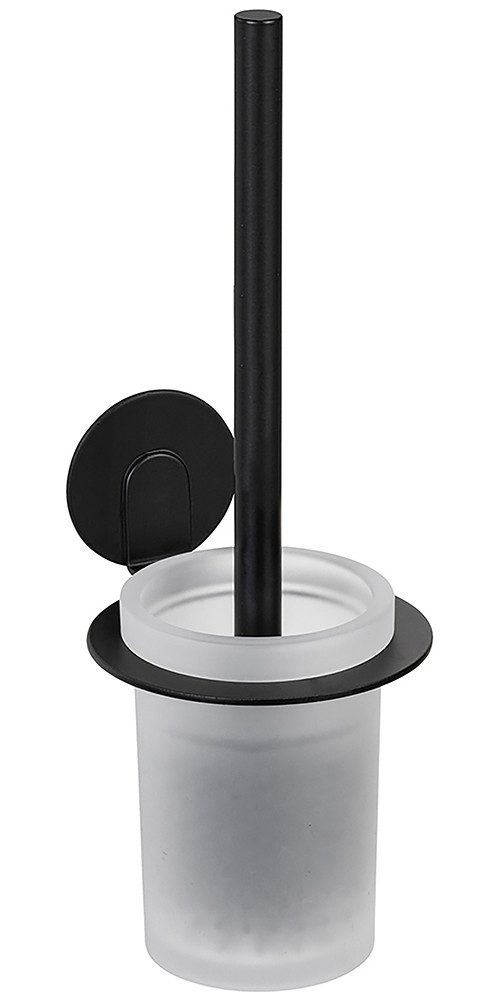 WENKO Toiletset Turbo-Loc model Bivio Muurhouder van aluminium zonder boren, inzet van glas, met toiletborstel wc-accessoires zwart