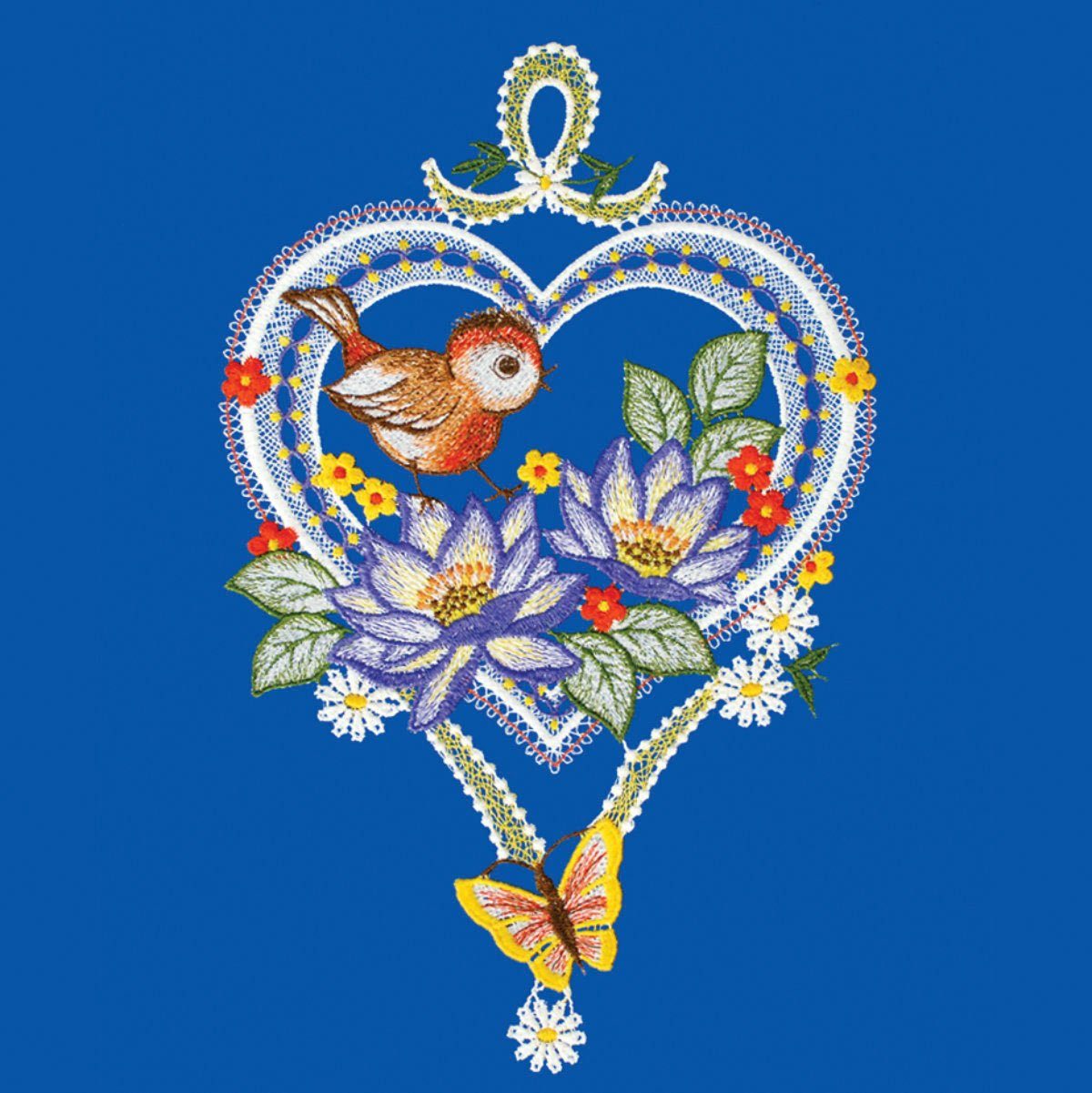 W. Reuter & Sohn - Plauener Spitze® Raamdecoratie "zomergroet" in kleur