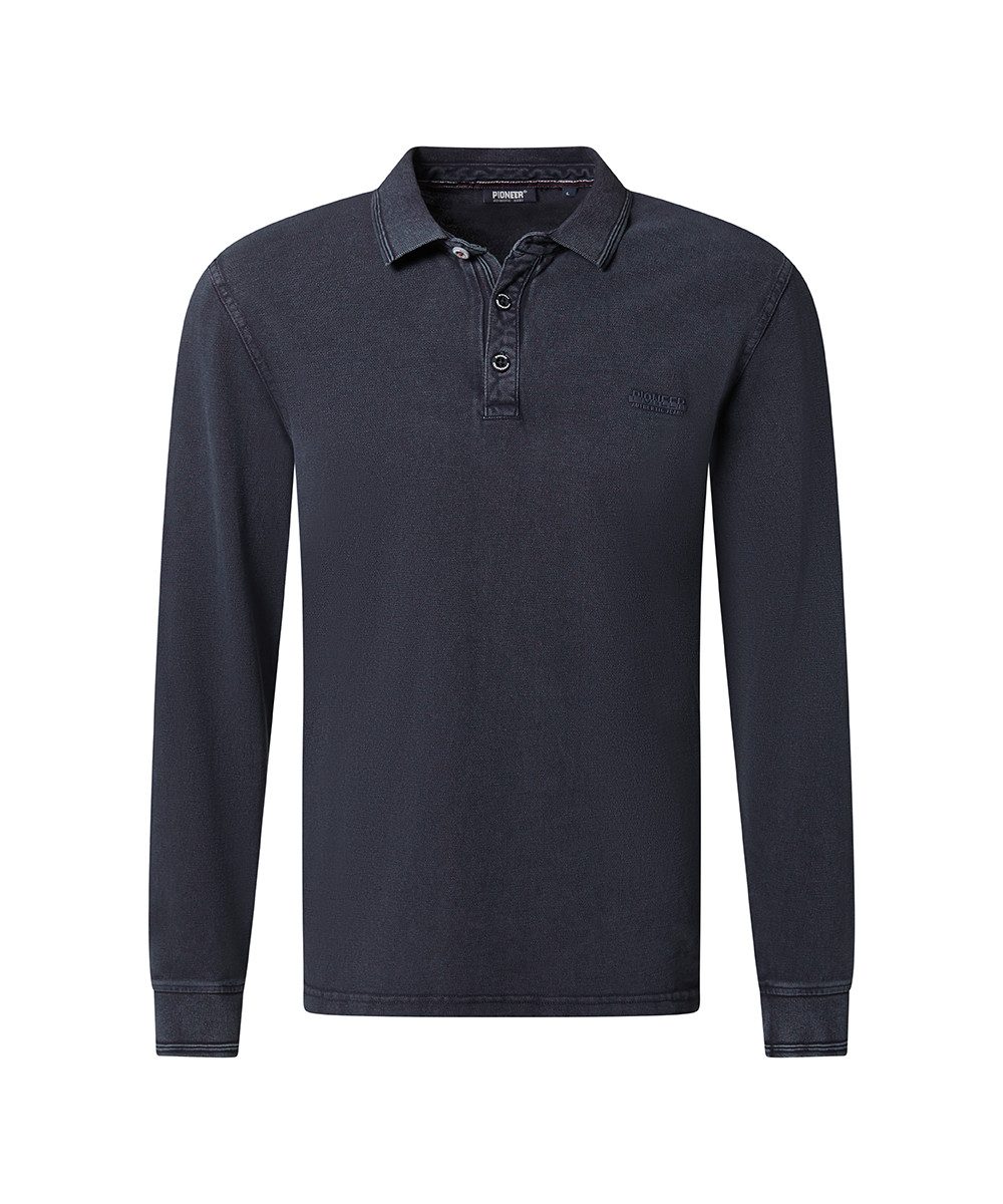 Pioneer Authentic Jeans Poloshirt met lange mouwen met kraag en knopenlijst