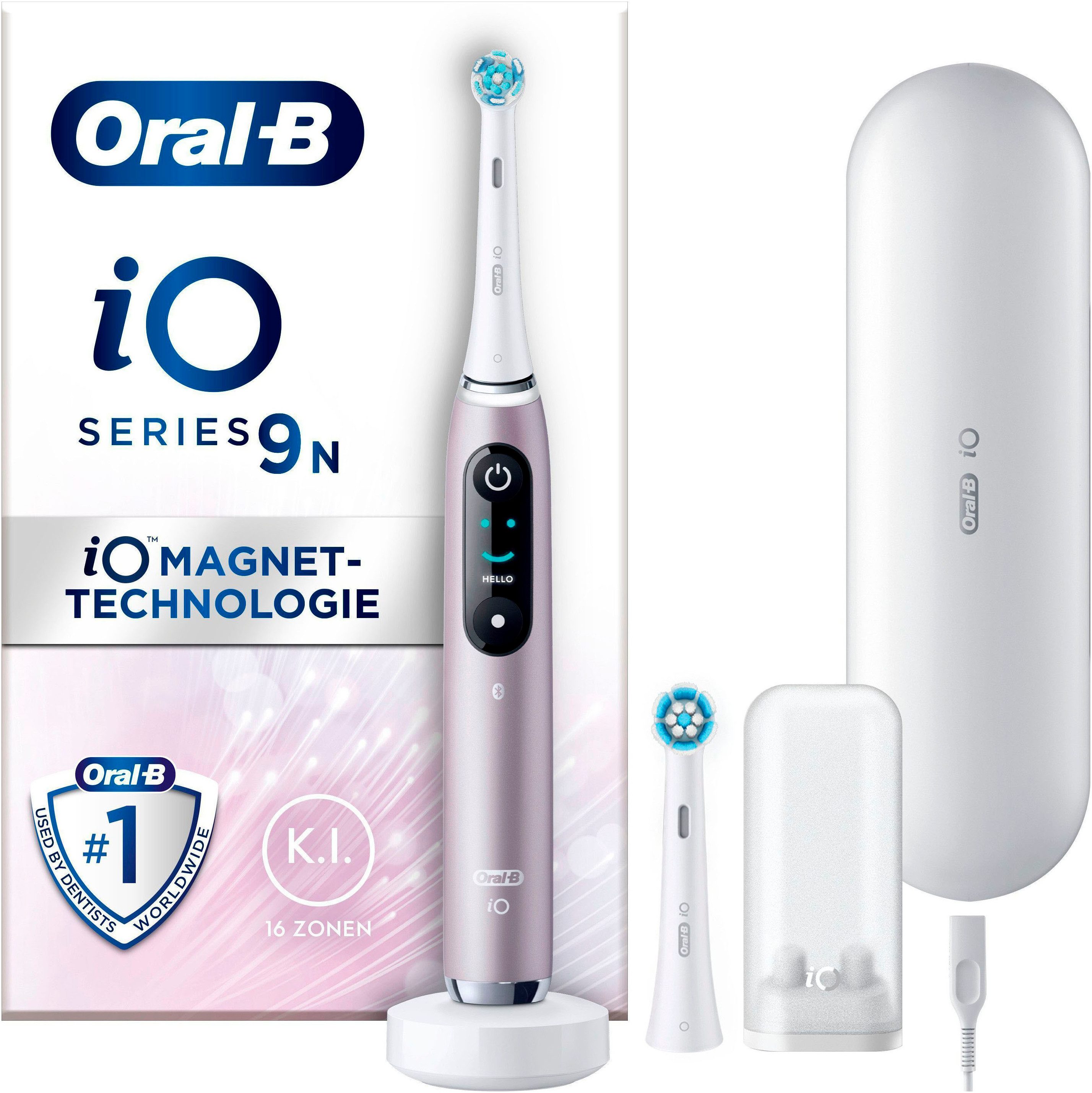 Oral B Elektrische tandenborstel IO 9 met magneet-technologie, 7 poetsmodi, kleurendisplay & reisetui voor de lader