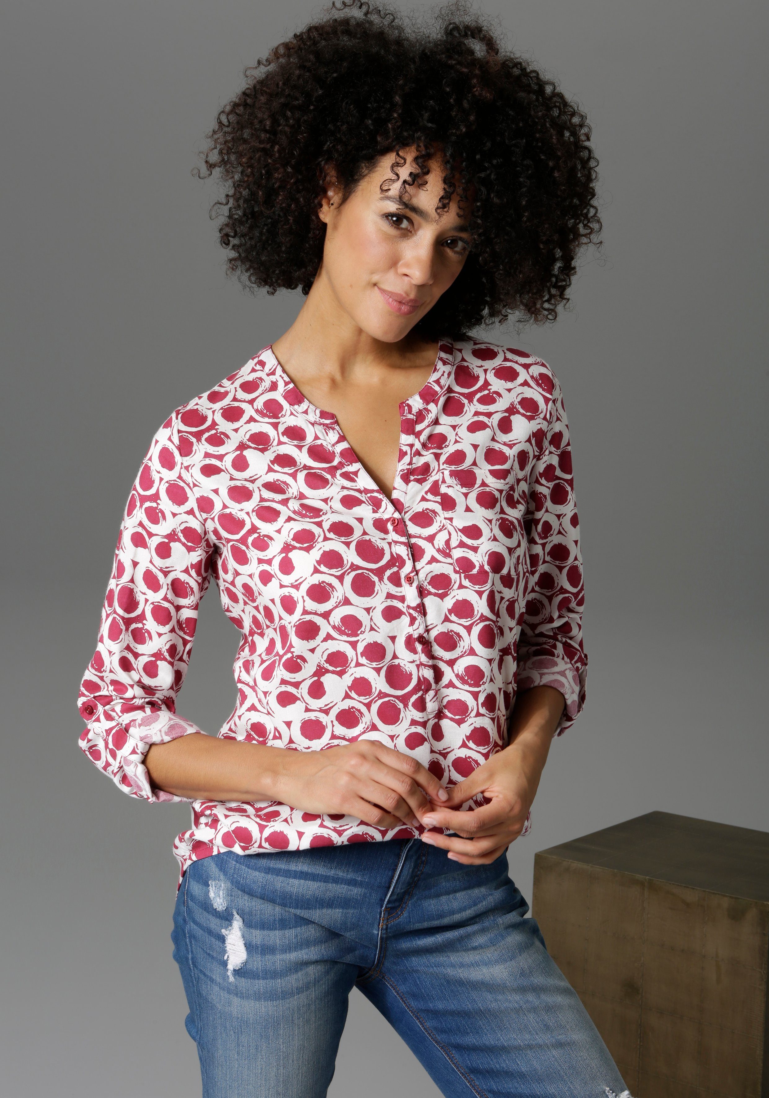 Aniston CASUAL Blouse zonder sluiting met oprolbare mouwen
