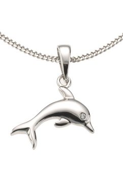 firetti ketting met hanger dolfijn, glanzend design, massief met zirkoon zilver