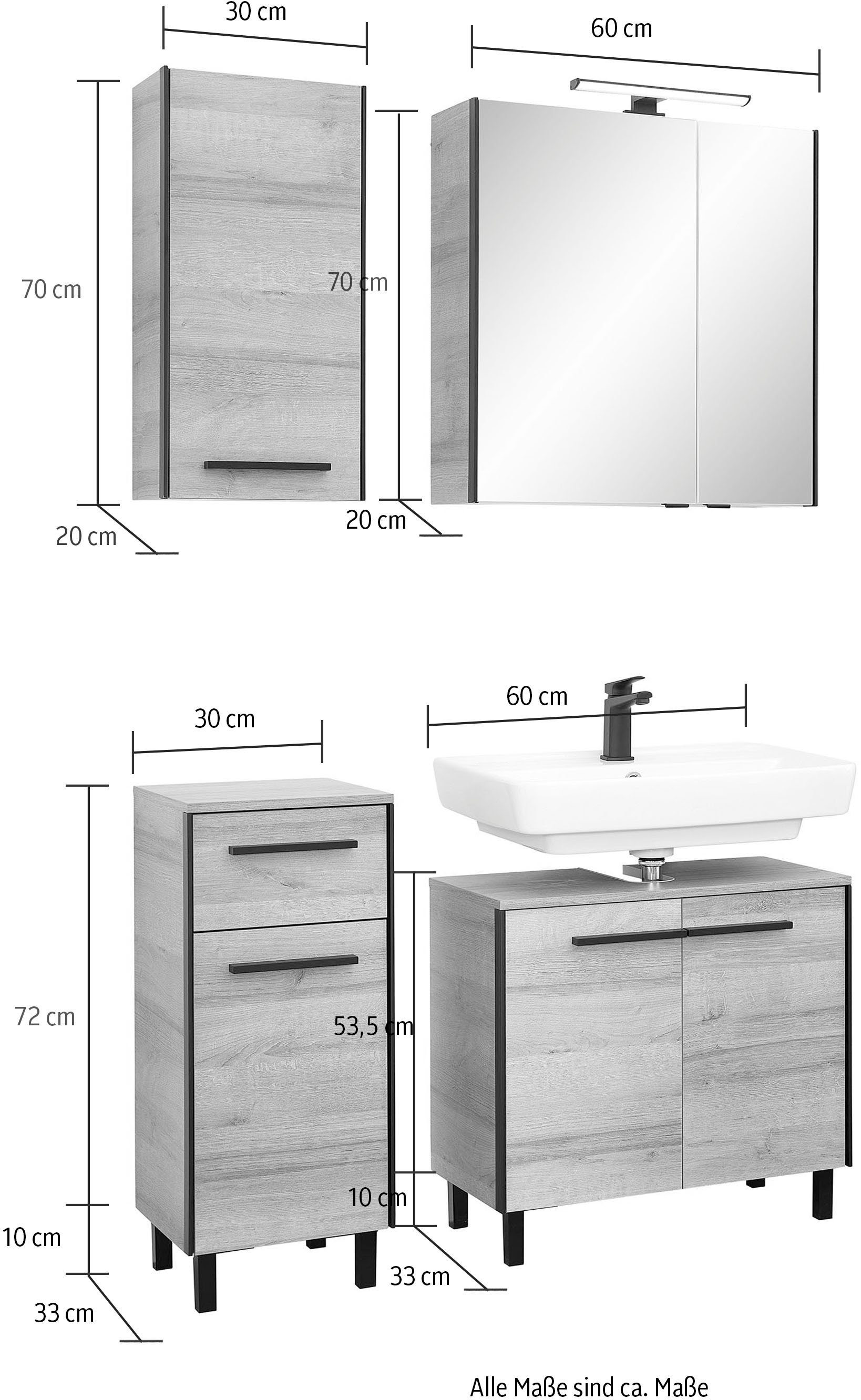 Saphir Badkamerserie Quickset 395 4-delig, wastafelonderkast met led-spiegelkast (4-delig)
