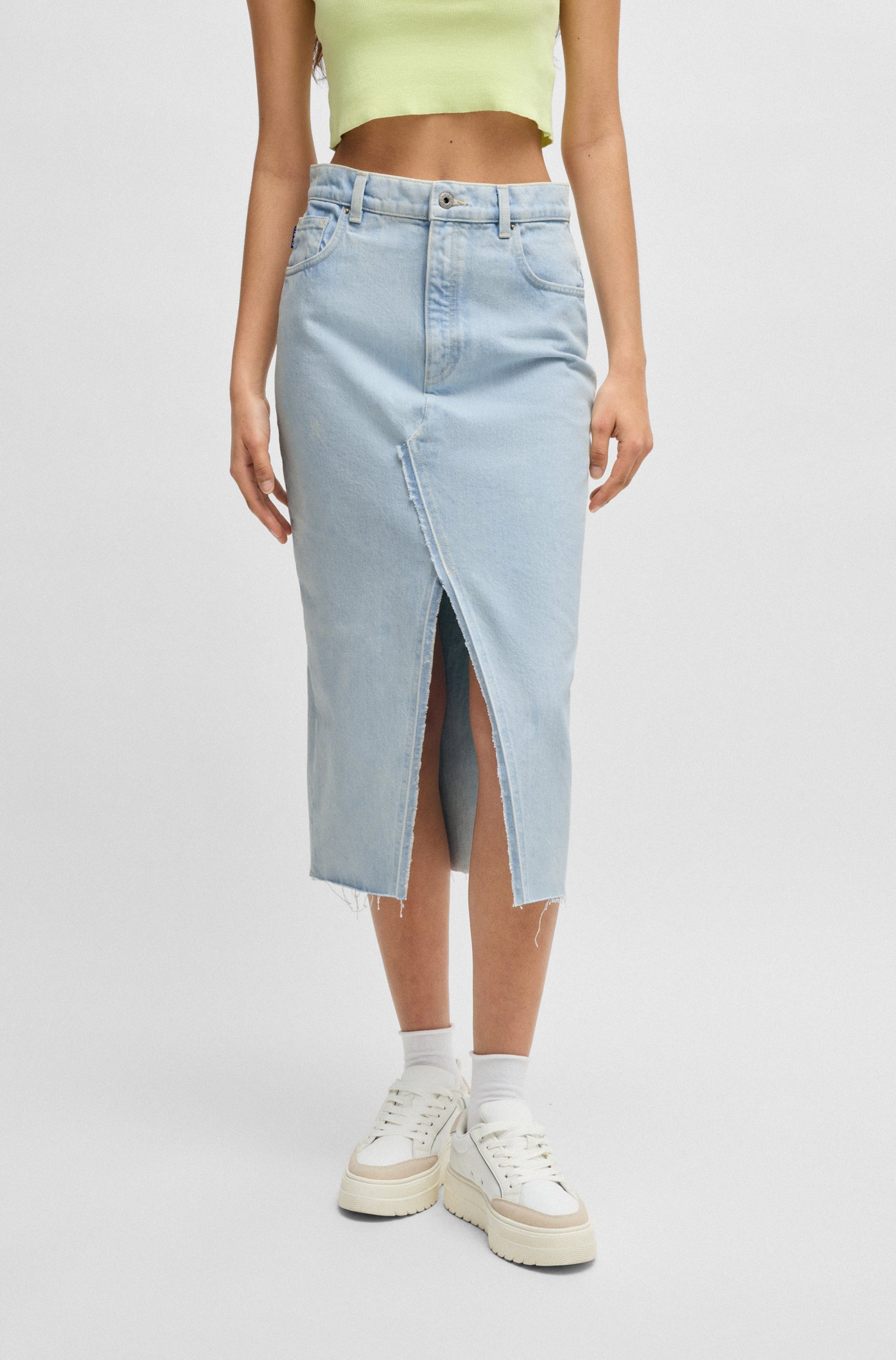 OTTO HUGO Blue Jeans rok Galita_1_B met franjes aan de zoom midi rok dames spijkerrokken maat S blauw