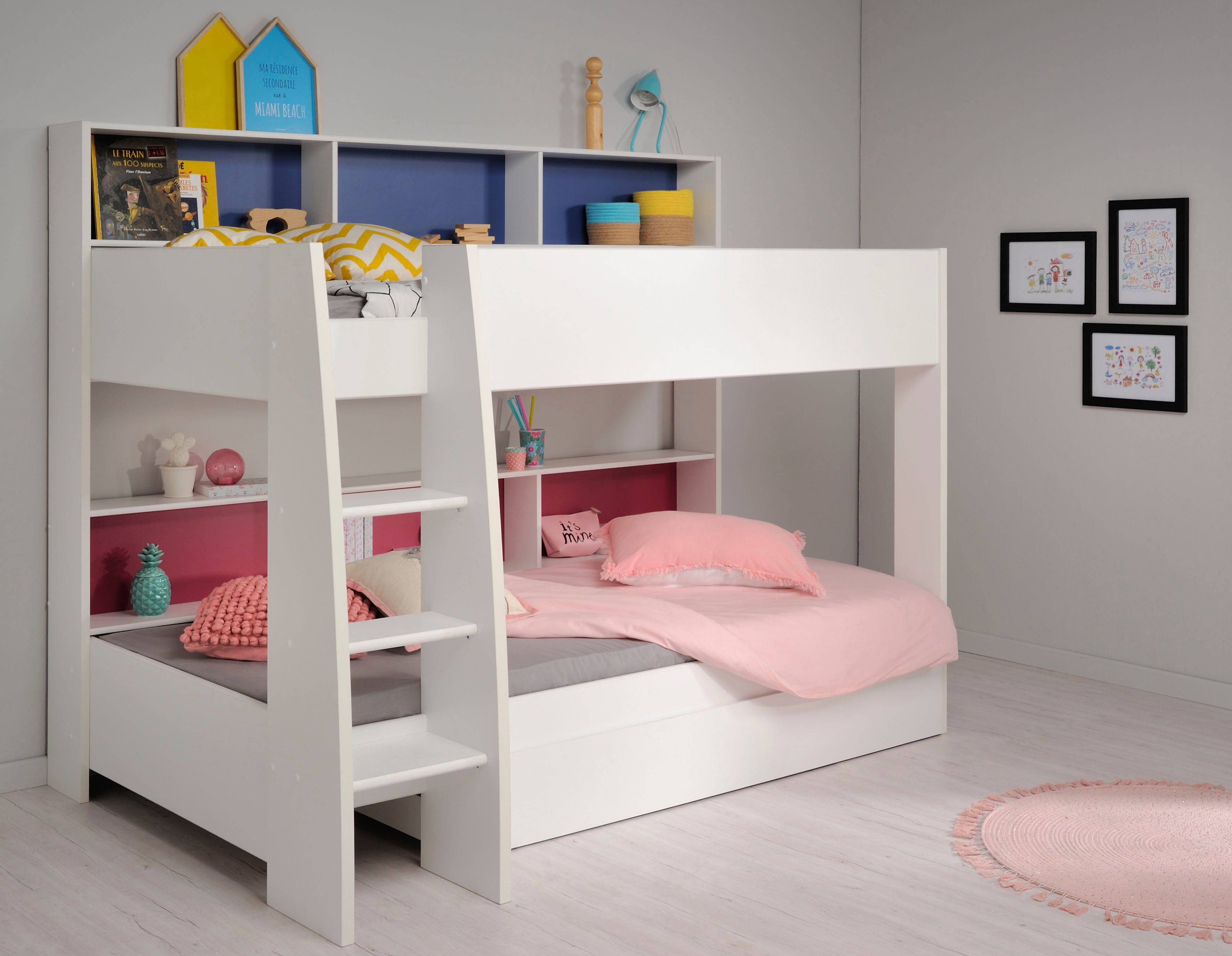 Parisot Stapelbed Tam Tam, stapelbed, gekleurde rekken, met bedkist veel opbergruimte, geweldig voor kleine ruimtes, topseller!