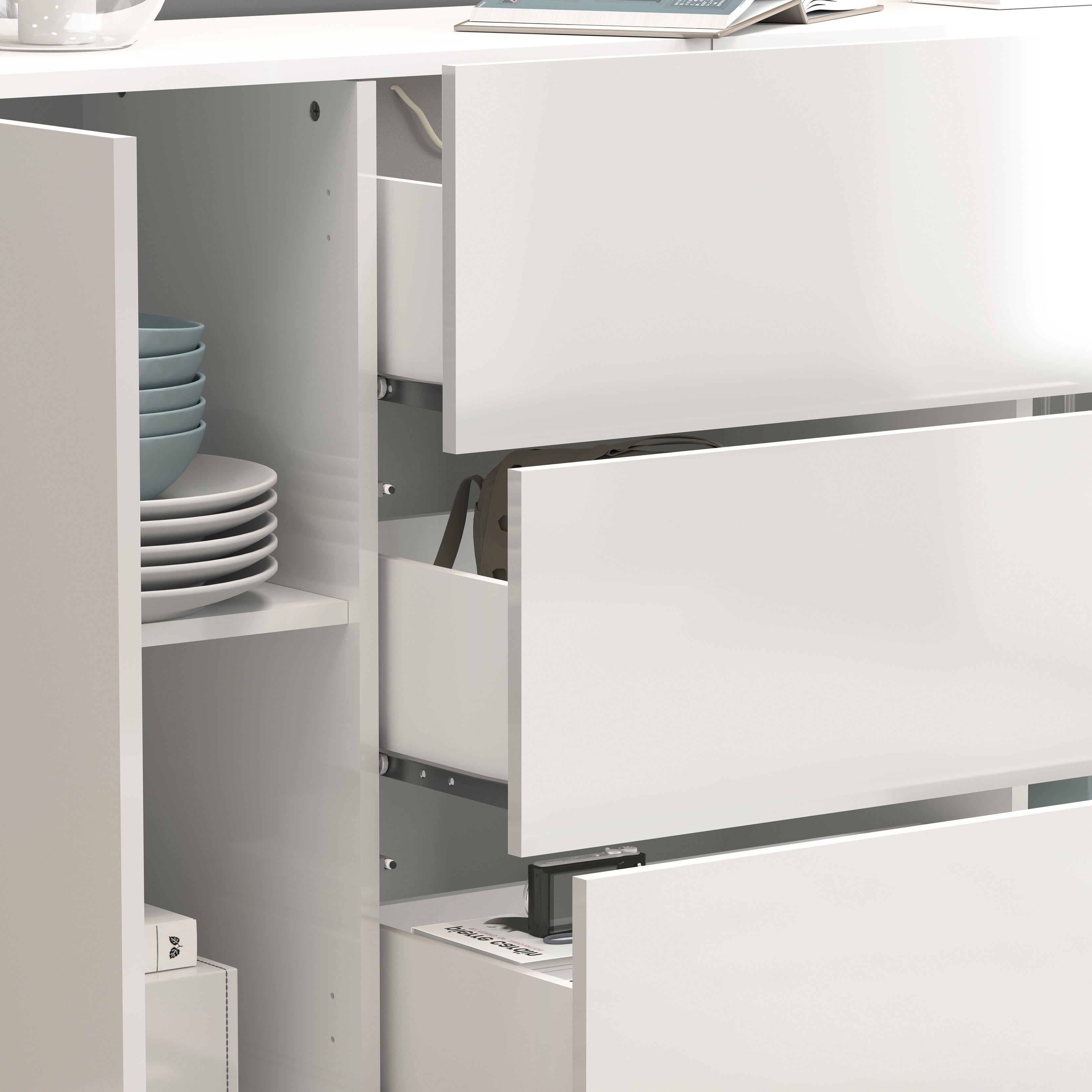 INOSIGN Dressoir Egypt, Ladekast, Kast, Buffet, greeploos 2 deuren, 3 lades, volledig hoogglans gelakt breedte 160