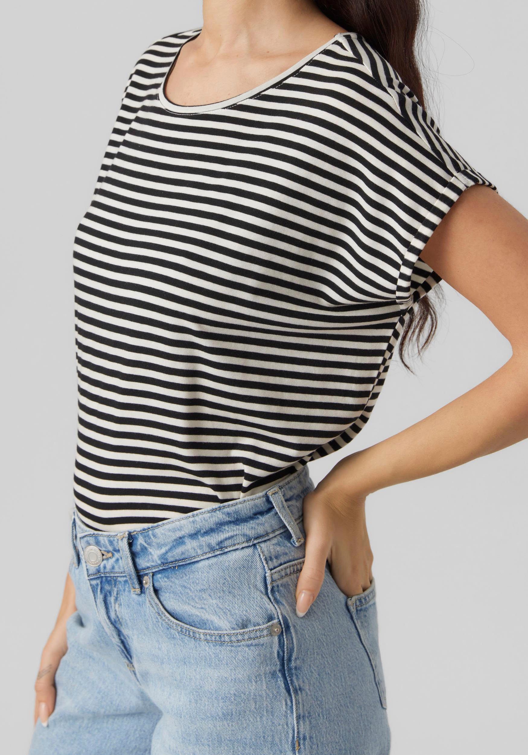 Vero Moda Shirt met ronde hals VMAVA PLAIN SS TOP STRIPE GA JRS NOOS