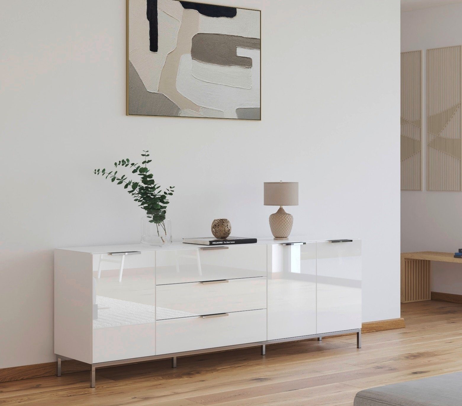 rauch Kast met laden en deuren Commode deurkast sideboard combikast FLIPP met glasfront 3-deurs, 3 lades, soft-close functie, bovenblad en glazen front