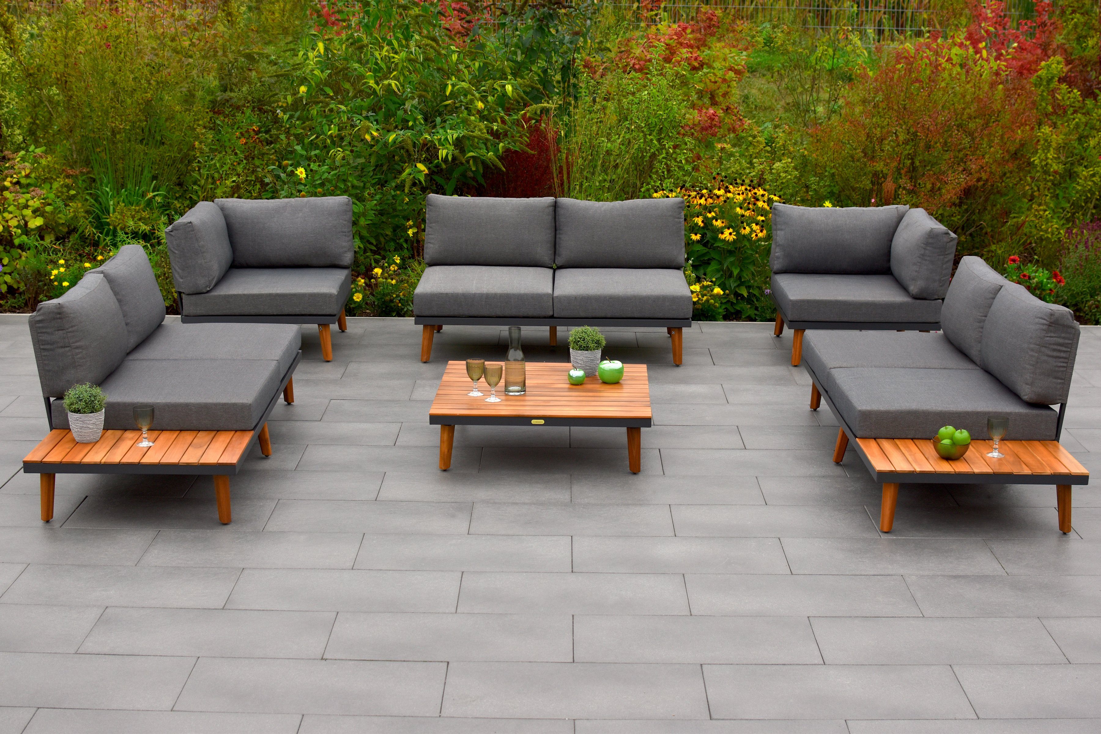 MERXX Tuin-eethoek Akropolis Aluminiumframe met acaciahout, FSC 100%, geschikt voor 8 personen (set, 24-delig)