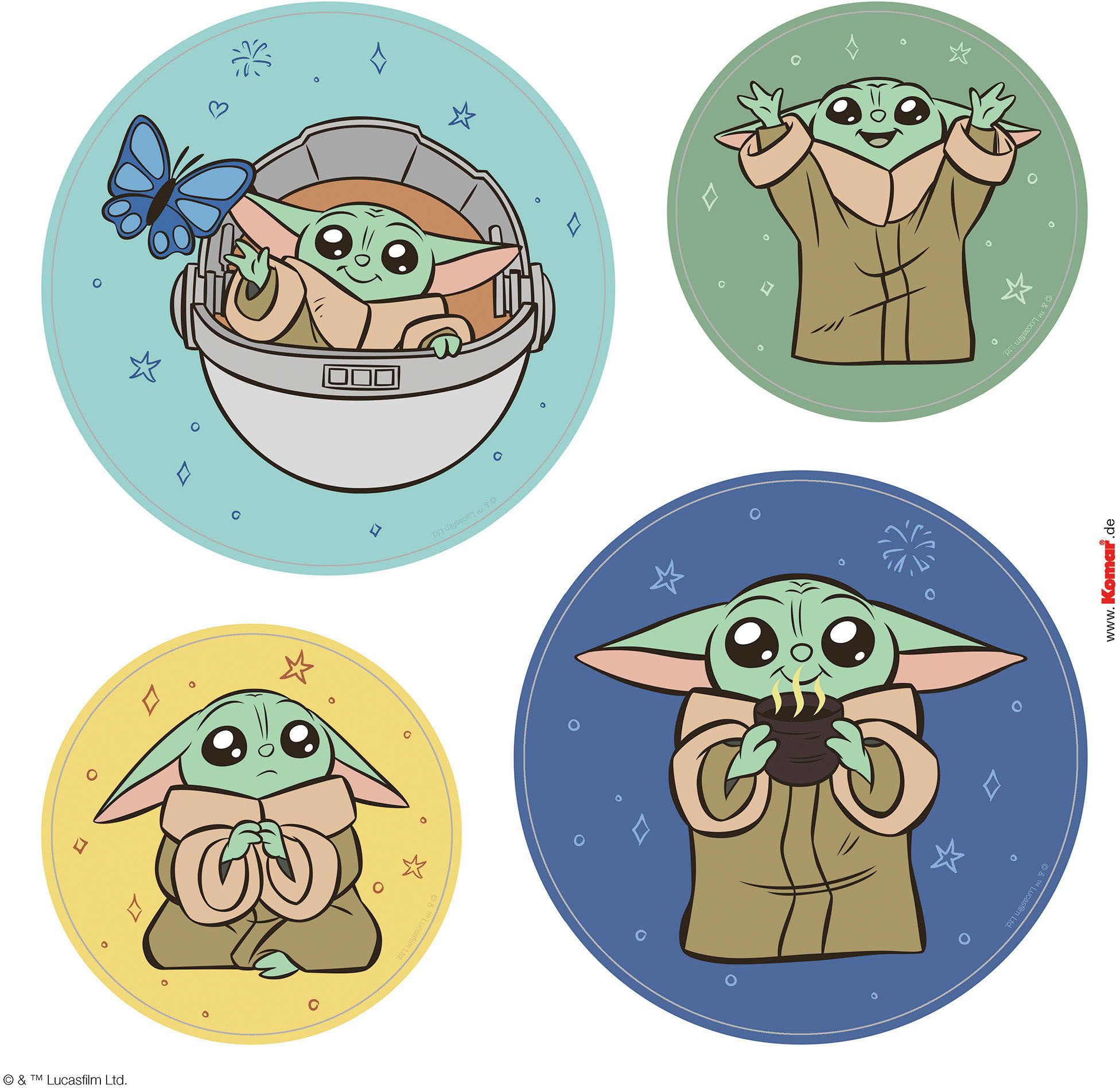 Komar Raamsticker - Grogu - Padawan Bubbles - grootte 30 x 30 cm, 2 vellen (1 stuk)