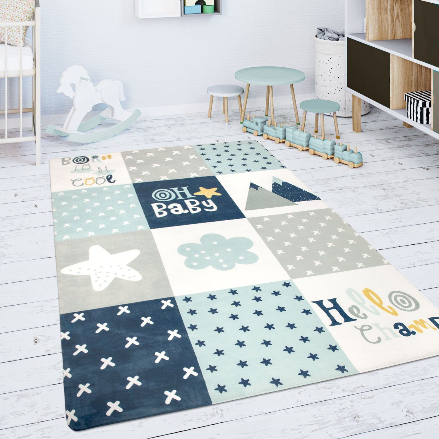 Paco Home Kindervloerkleed Chicos 554 Platweefsel, met een opschrift & regenboog of sterretjes, pastelkleuren