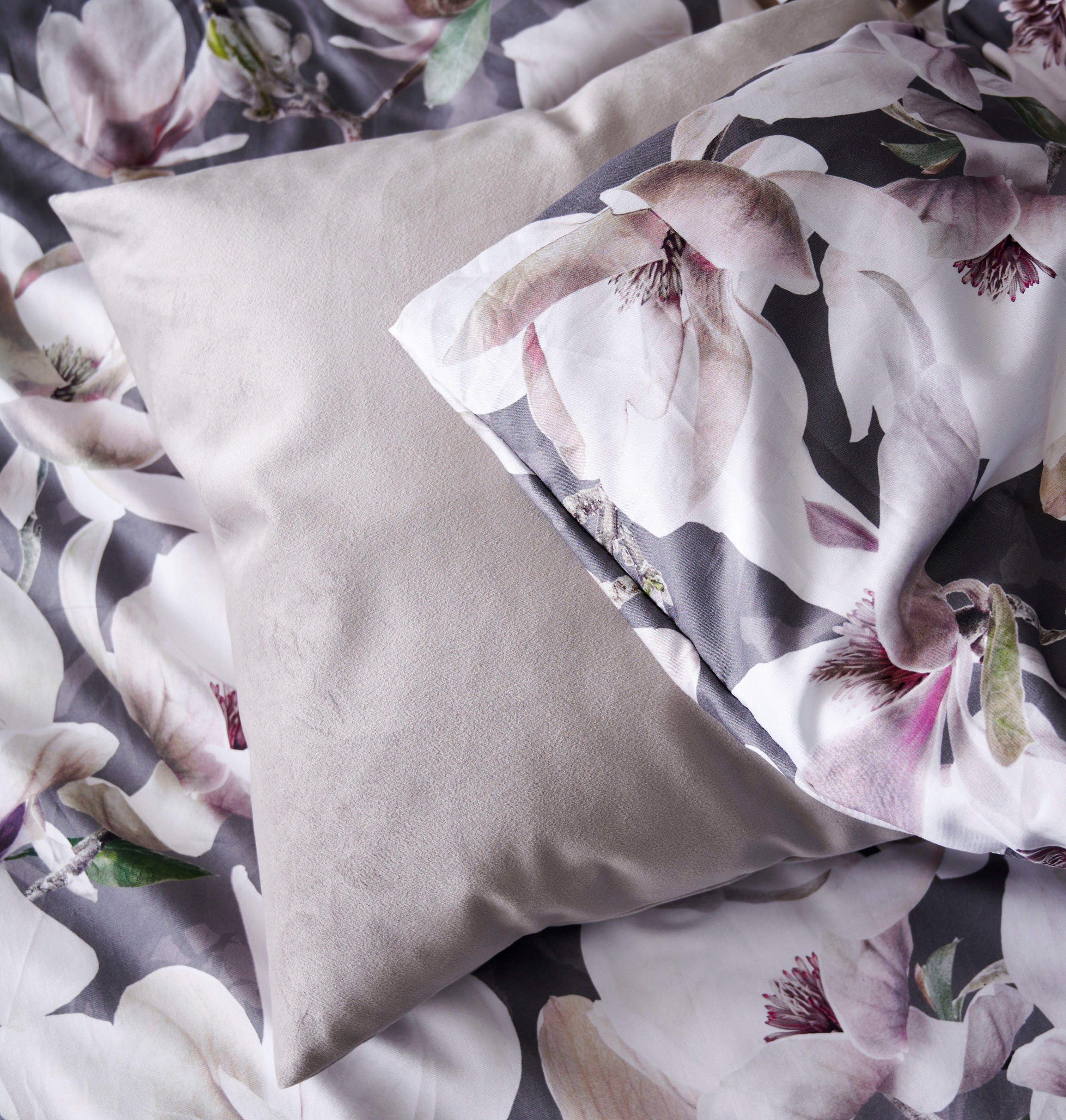 APELT Omkeerbaar beddengoed Dorothy exclusief ontwerp beddengoed met grote magnoliestelen dekbedovertrekken grijs