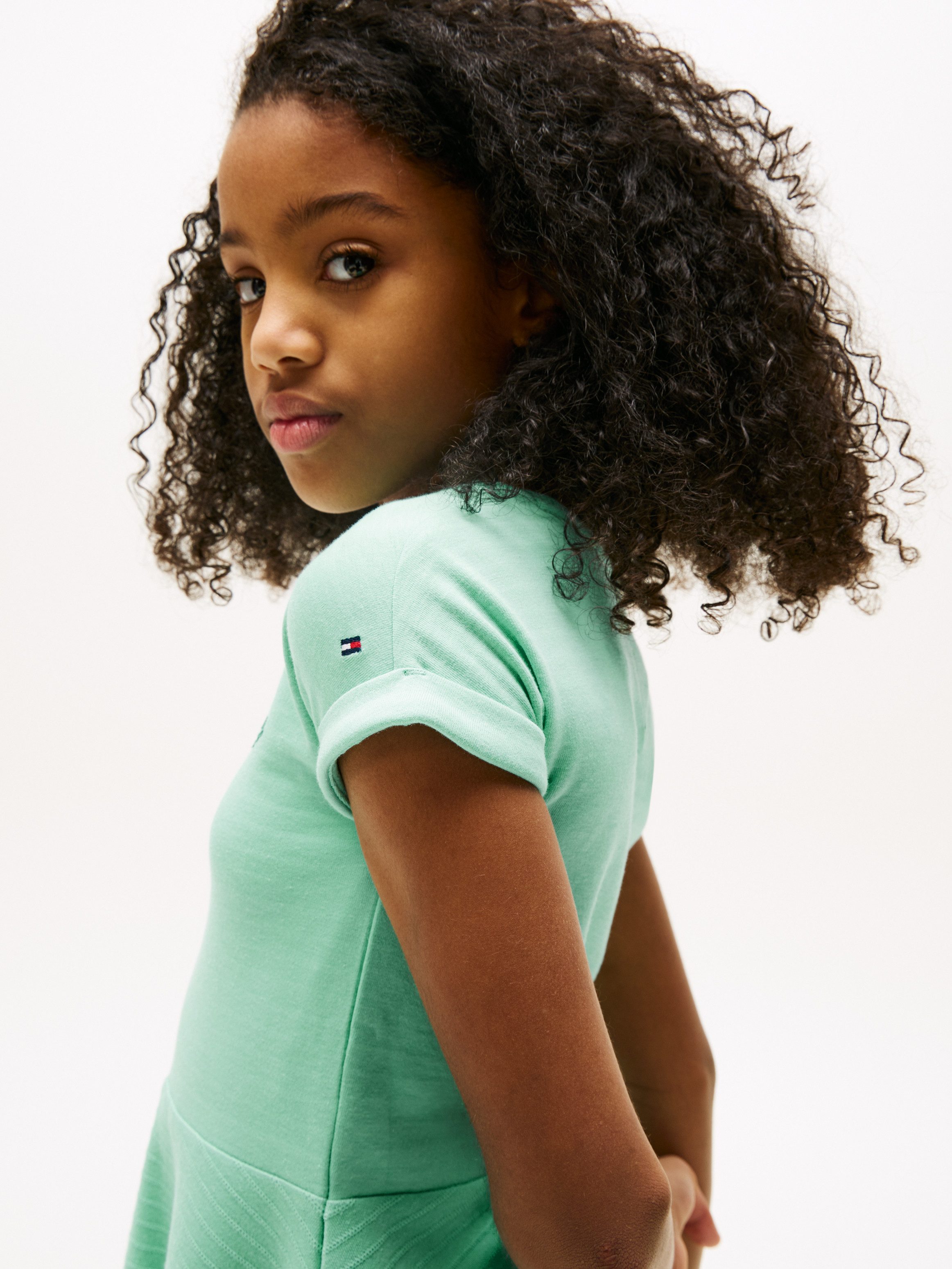 Tommy Hilfiger Jerseyjurk SPACER INTERLOCK DRESS voor kinderen tot 16 jaar met logo-opdruk