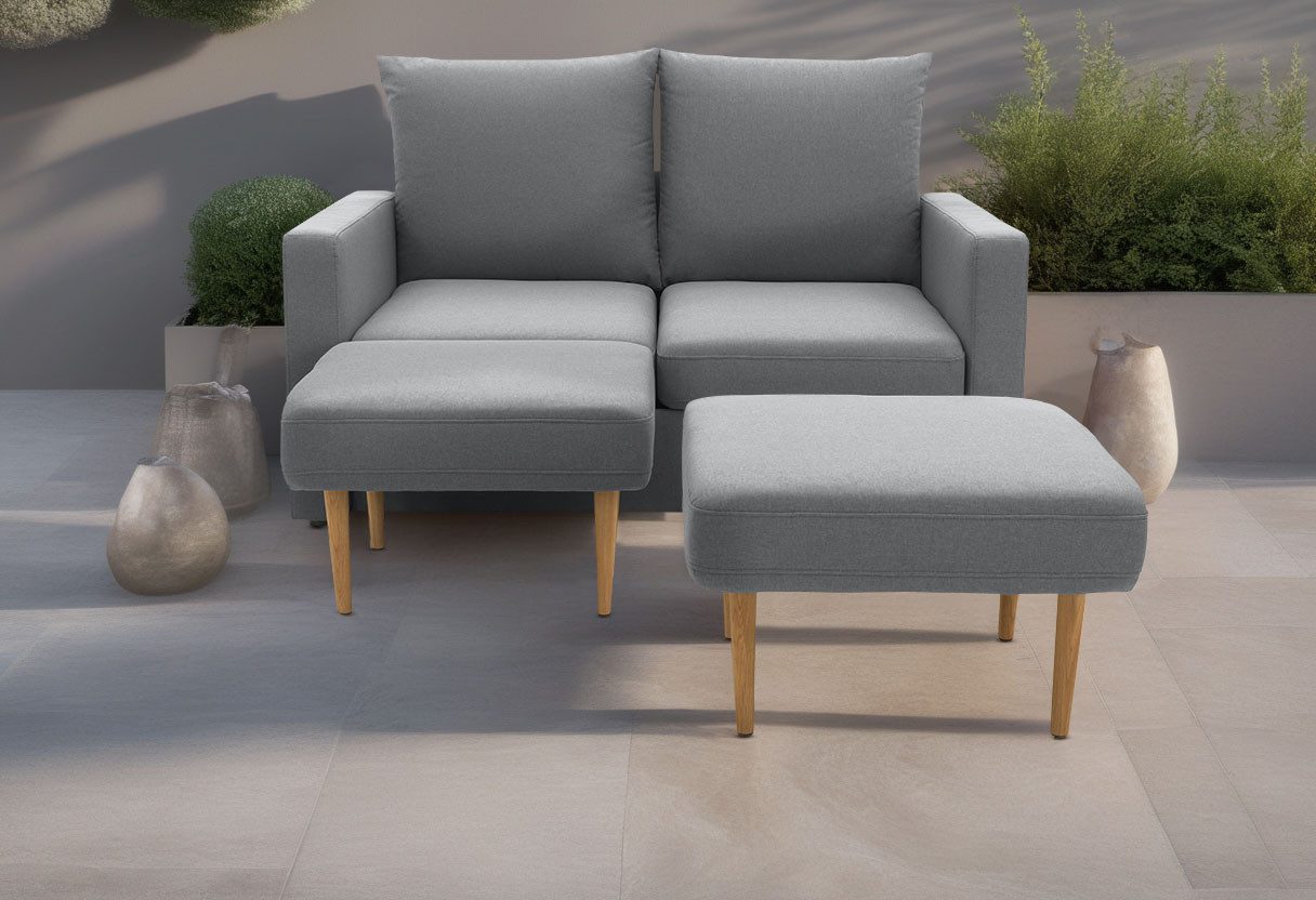 DOMO collection 2-zitsbank Slunce, buitenruimtewonder 2-zits inclusief 2 hockers, geschikt voor buiten grijs, tuinbanken