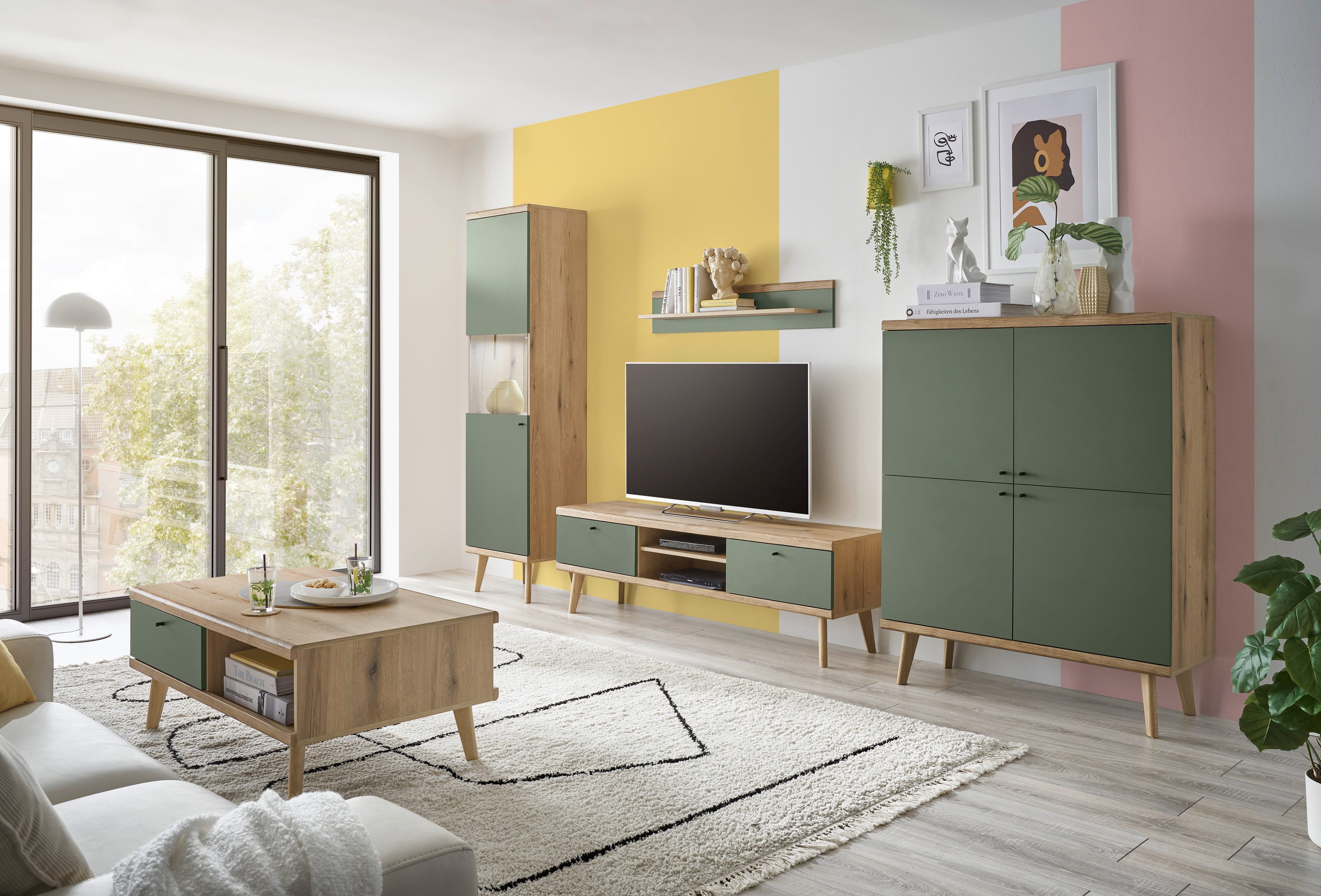 INOSIGN Wandmeubel MAVAS in moderne trendkleur, handgrepen van metaal (zwart), breedte 337 cm (set, 4-delig)