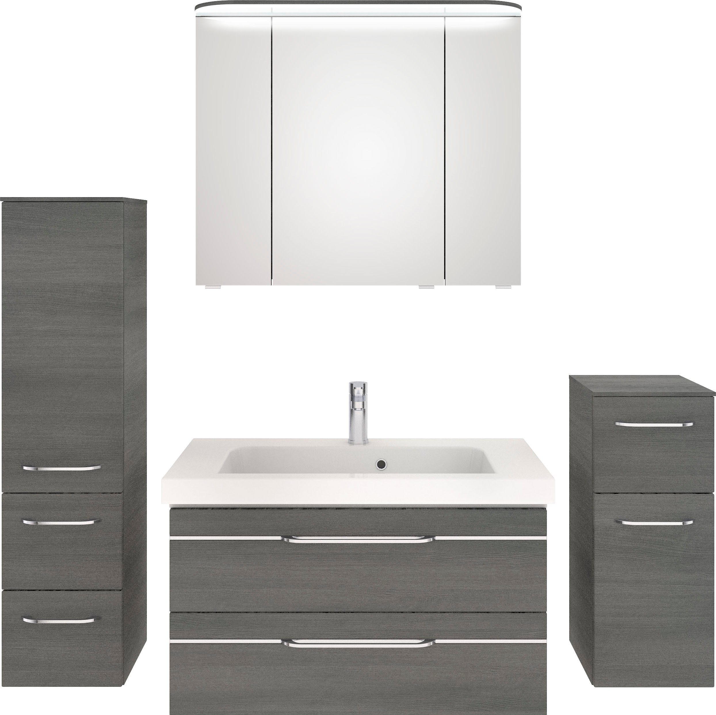 Saphir Badkamerserie Balto sprint 4-delig, mineraalmarmeren wastafel met led-spiegelkast (5-delig) badmeubelsets grijs