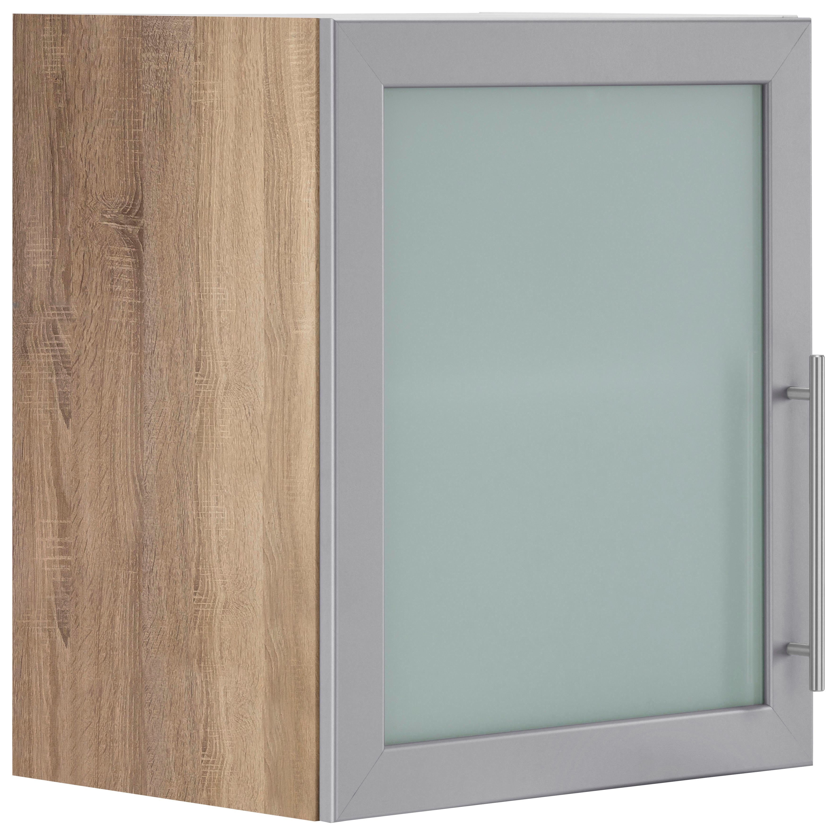 wiho Küchen Hangend kastje met glasdeur Cali met aluminiumkleurig glasdeurtje hangkasten beige