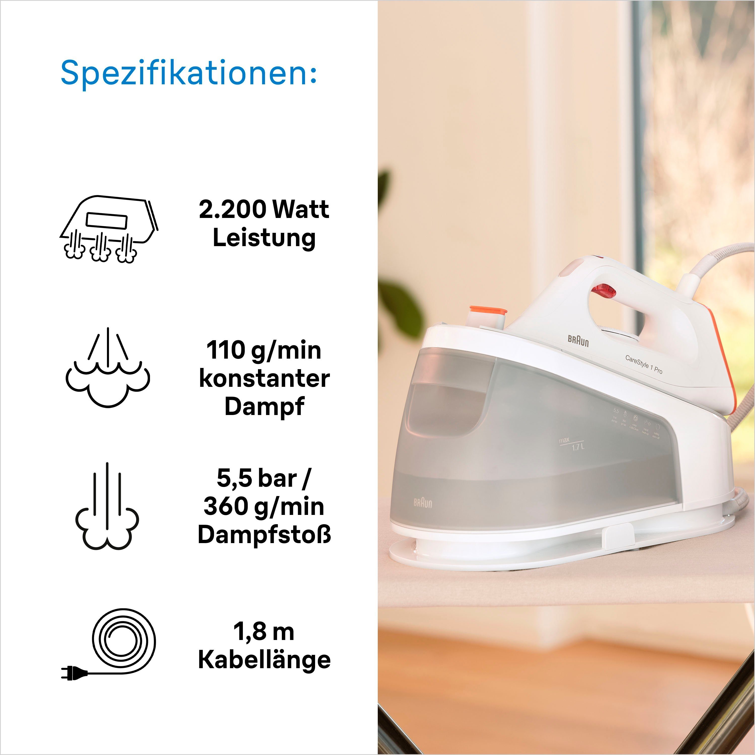 Braun Stoomstrijkstation Braun CareStyle 1 Pro IS1511WH