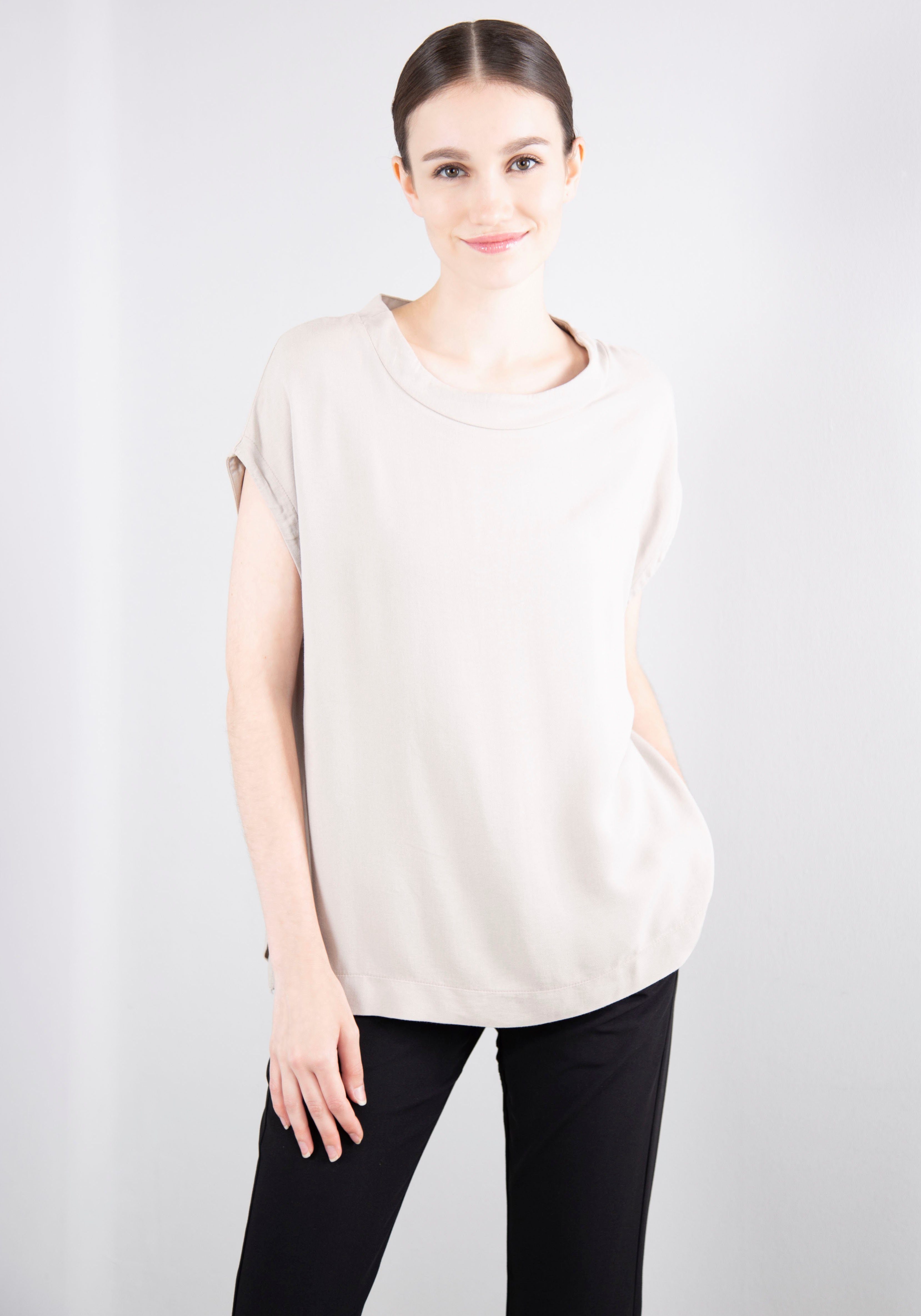 IMPERIAL Shirt met staande kraag IMP-TJ39BBZ Oversized cut dames t-shirts maat XS beige