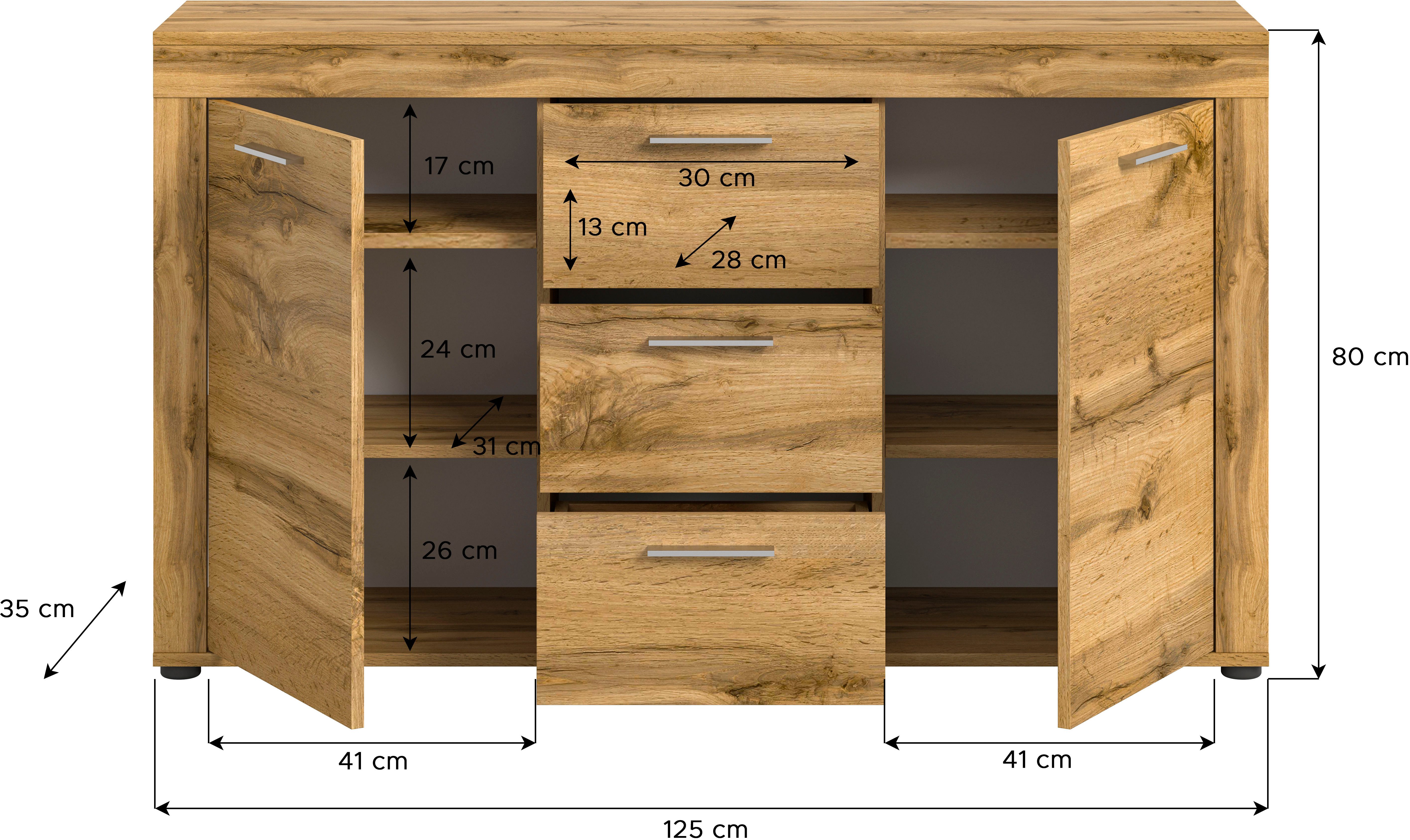 INOSIGN Dressoir Aosta, breedte 125 cm, in verschillende kleuruitvoeringen