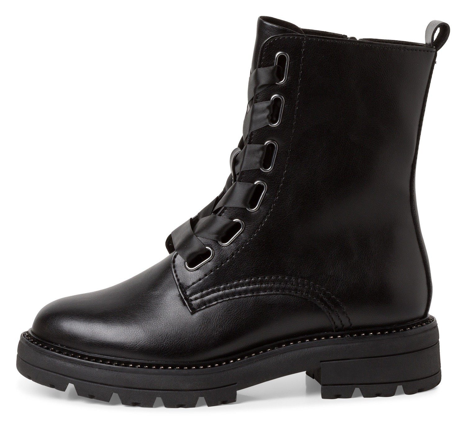 Marco Tozzi Veterschoenen BARTTI blokhak, veterschoen, enkellaars, laarzen met modieuze ogen