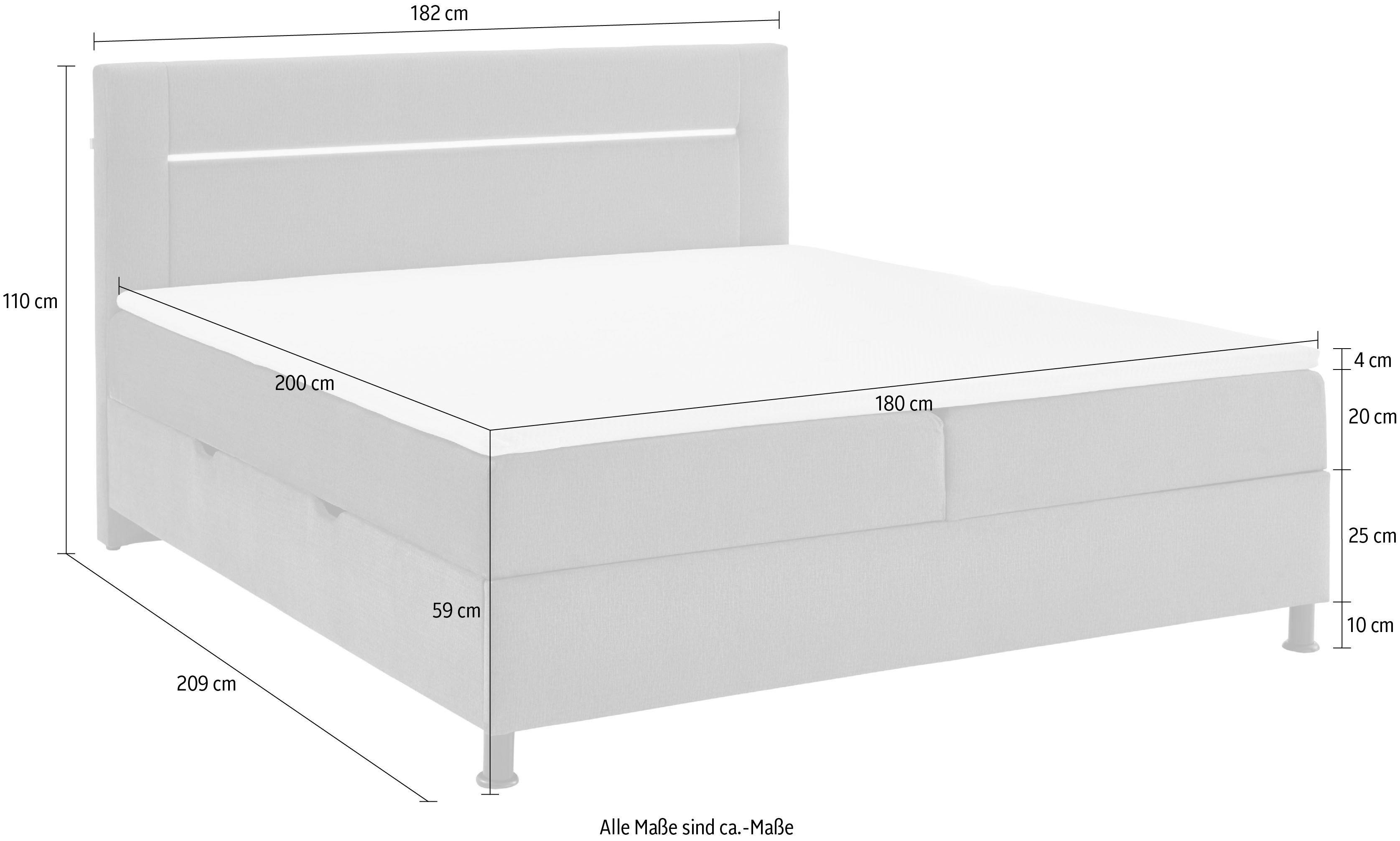 INOSIGN Boxspring Escalon LED met opbergruimte, inclusief topper, LED-lichtstrip in het hoofdeinde