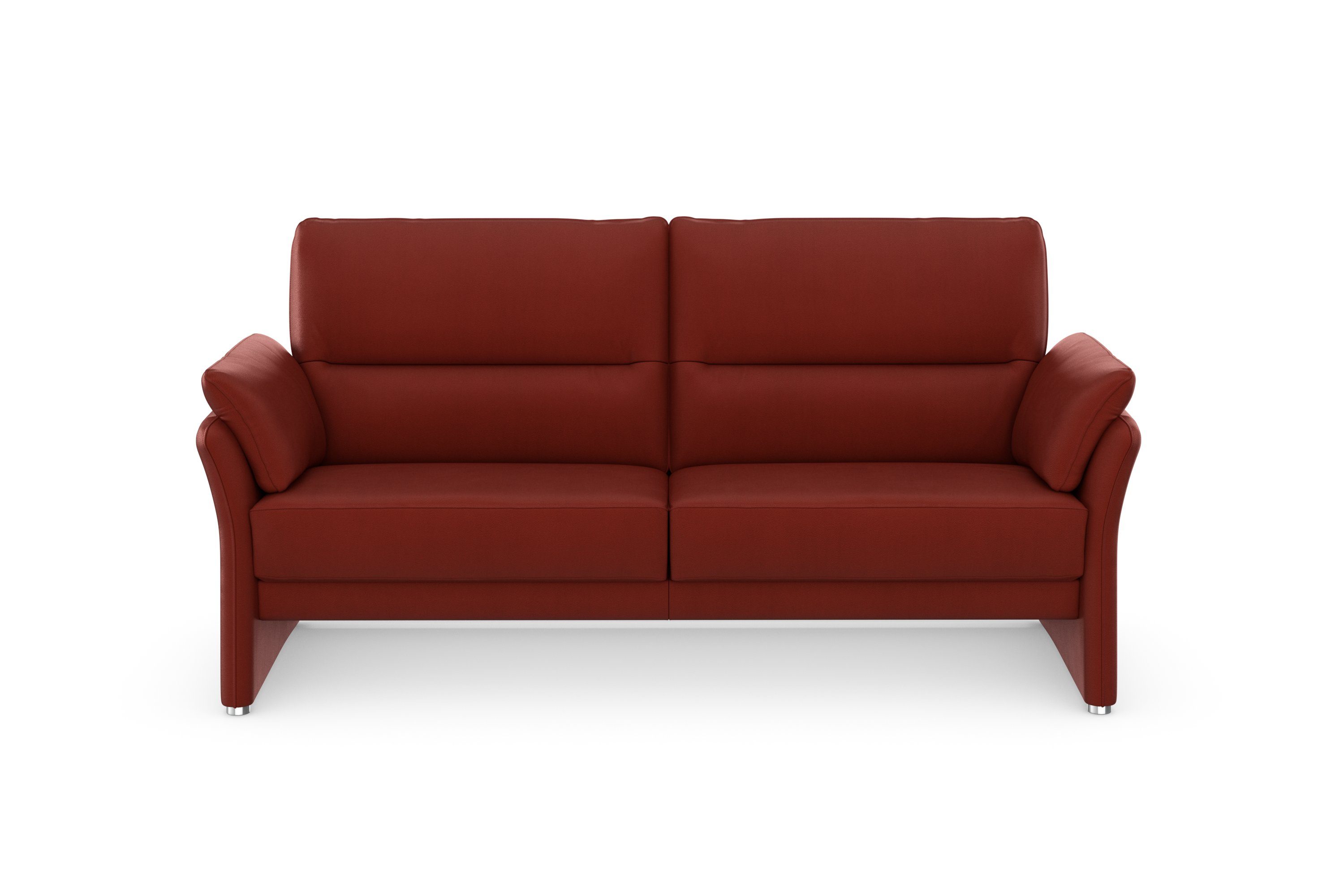 DOMO collection 2,5-zits Pina, smalle armleuningen, met bonellvering, compact & elegant Hoge zitcomfort, luxe microvezel leerlook, rood, breedte 199 cm