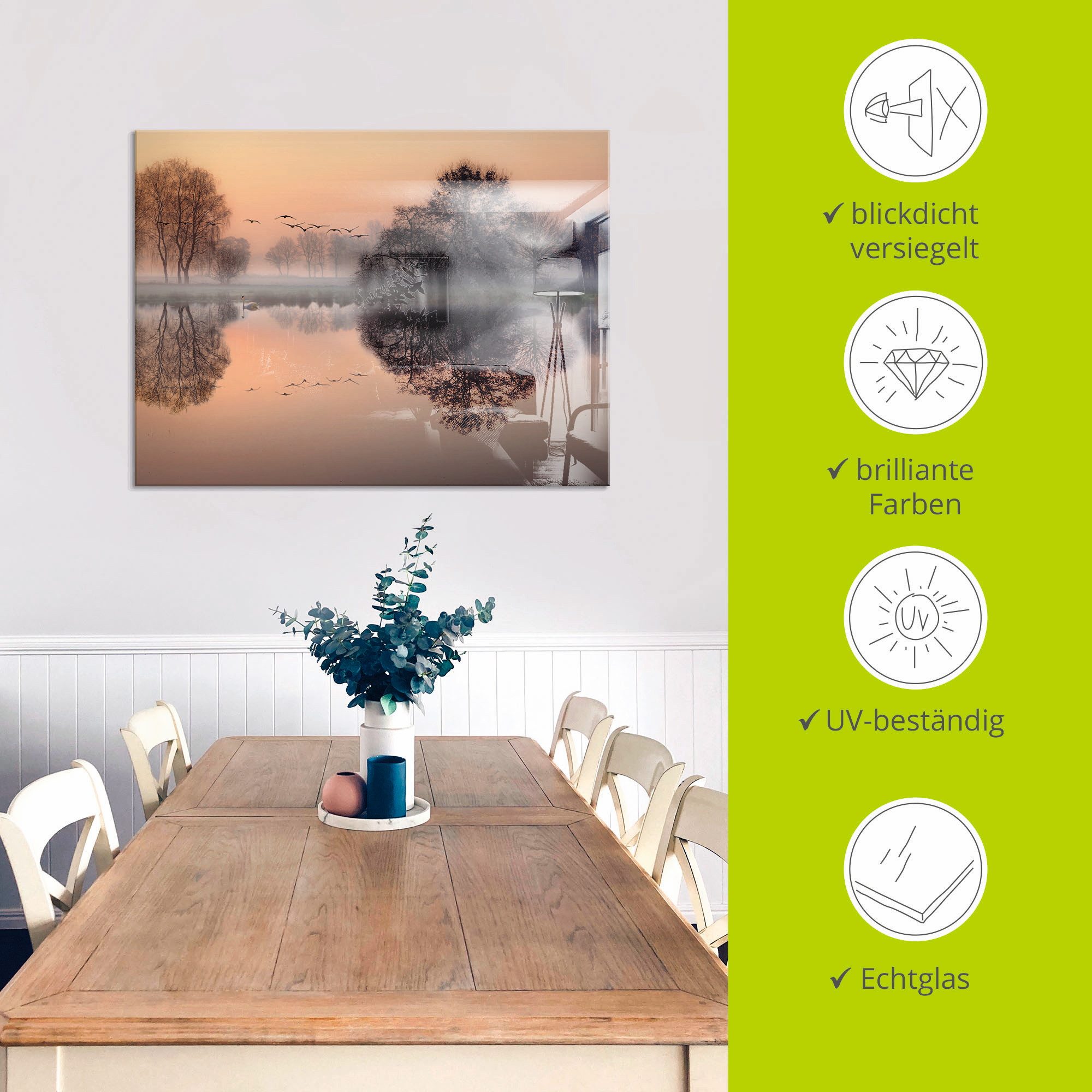 Artland Print op glas Vroege ochtend aan het meer....