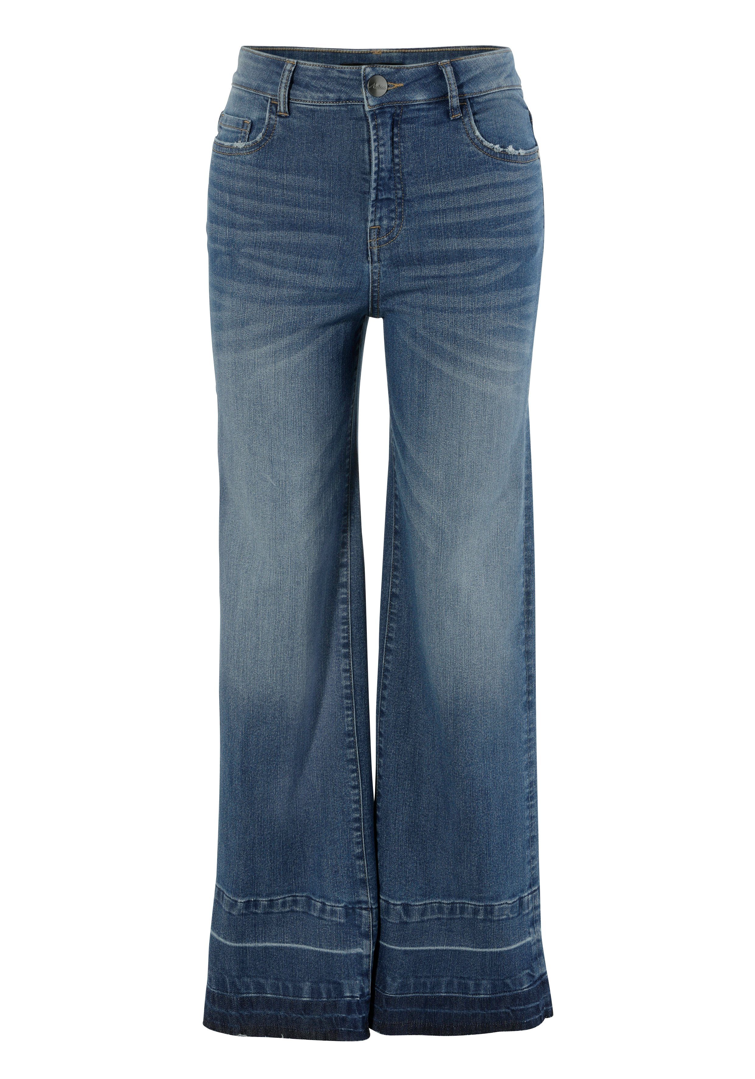 Aniston CASUAL Straight jeans met een trendy wassing op de licht gerafelde zoom