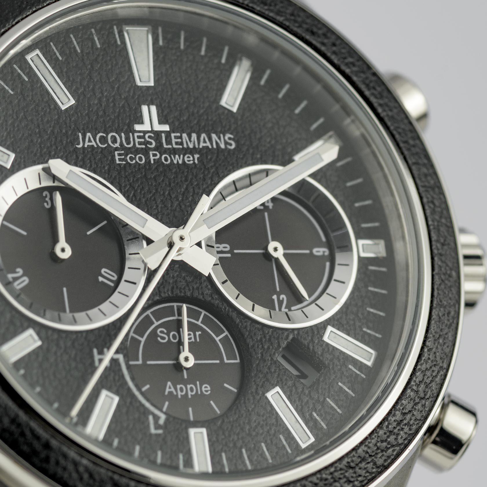Jacques Lemans Solarhorloge Eco Power Solar Apple, 1-2115F Horloge, herenhorloge, datum, tot 10 bar waterdicht, roestvrijstalen band