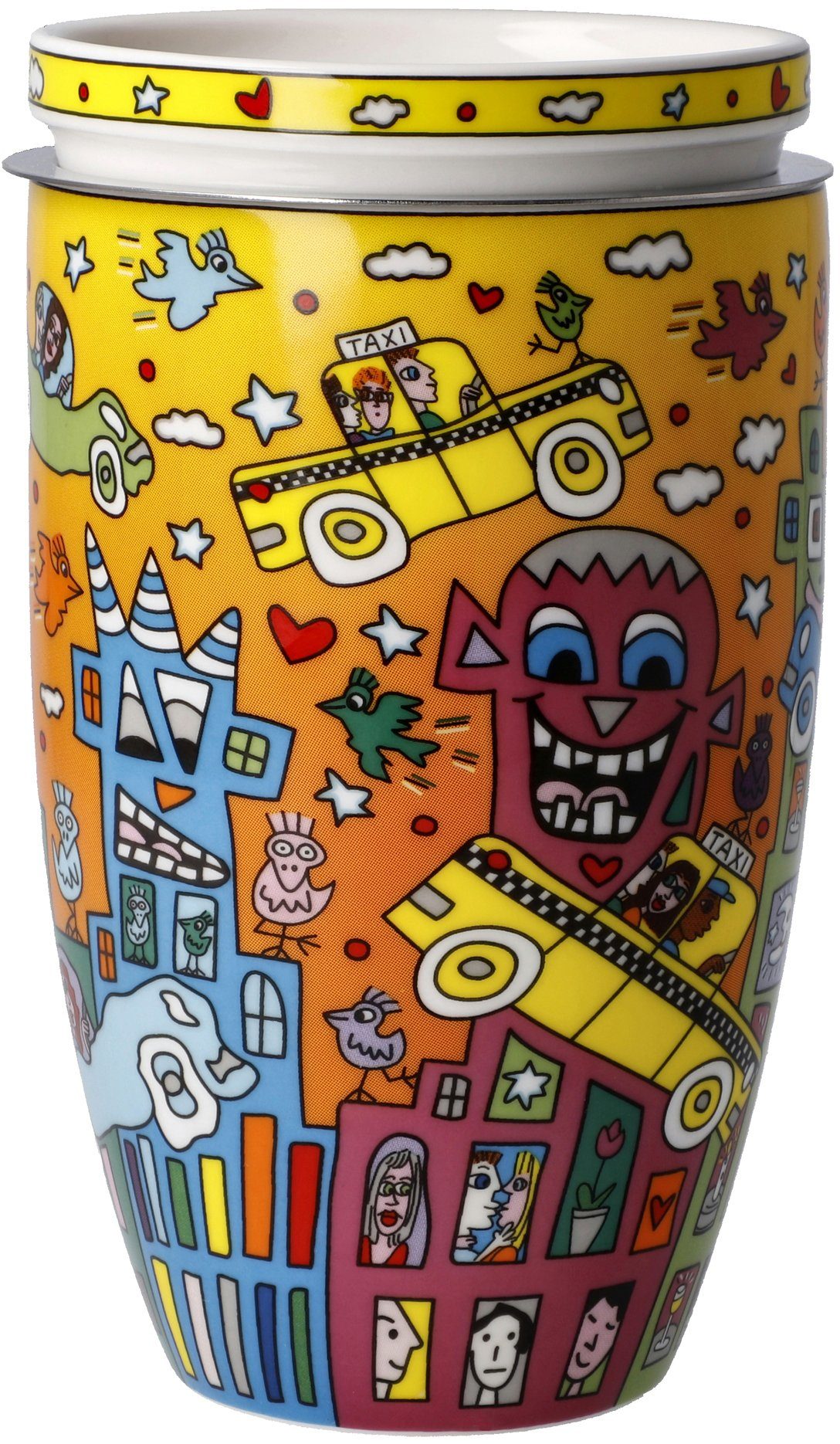 Goebel Kopje Rizzi Pop Art, theekop, James Rizzi - Niet om het verkeer heen komen