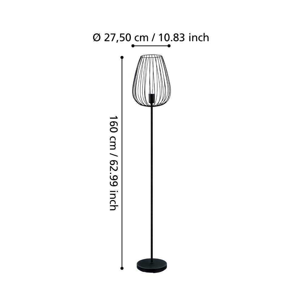 EGLO Staande lamp NEWTOWN vloerlamp, zwart, staal, E27, schakelaar